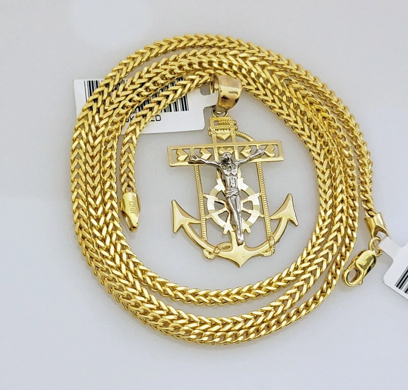 Real 10k Gold Franco Chain Anchor Cross Charm pendant Set 2.5mm Necklace 22 Inch - Image 8