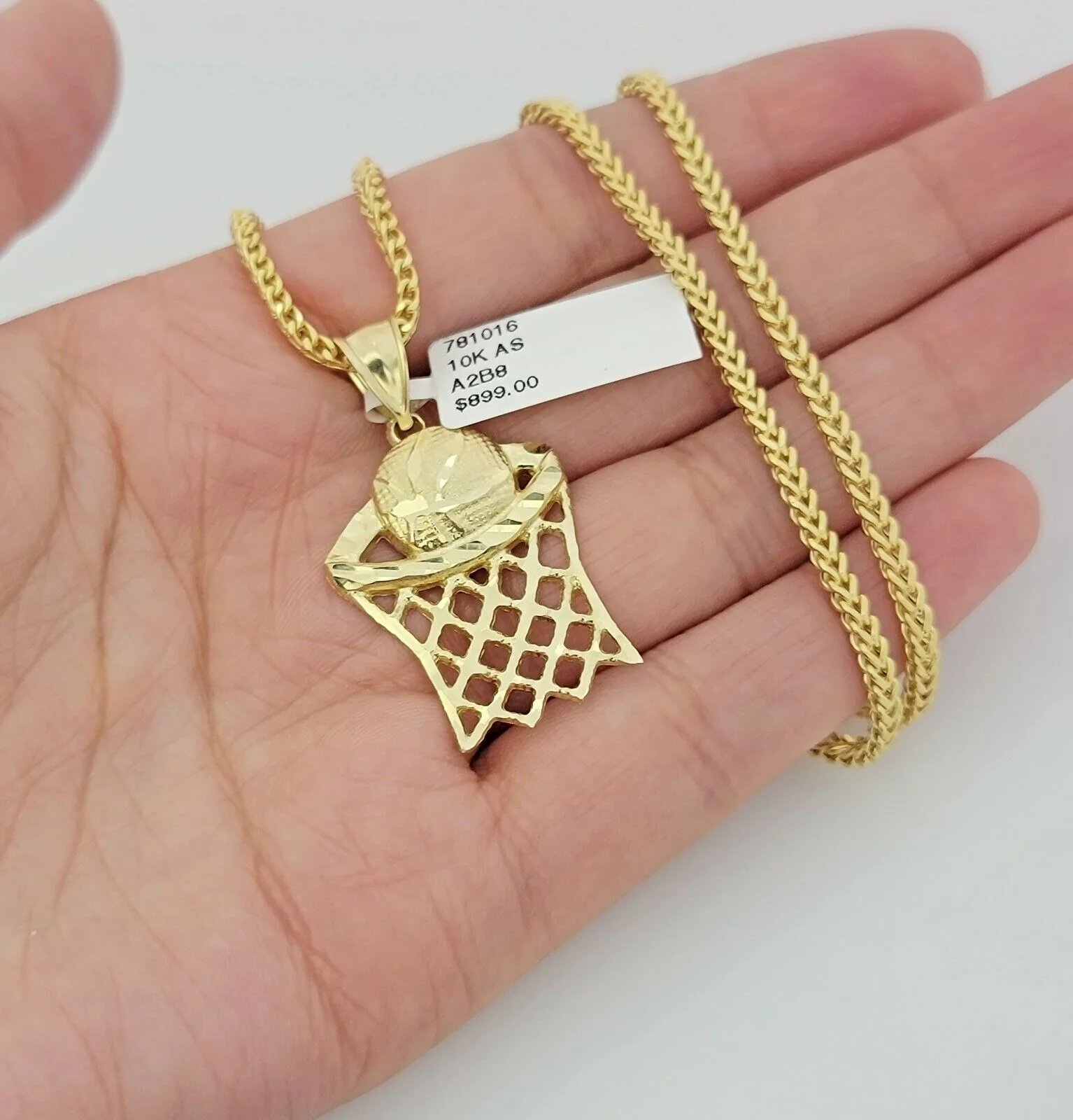 Real 10k Gold Franco Chain Basketball Charm pendant Set 2.5mm Necklace 22 Inch - Image 2