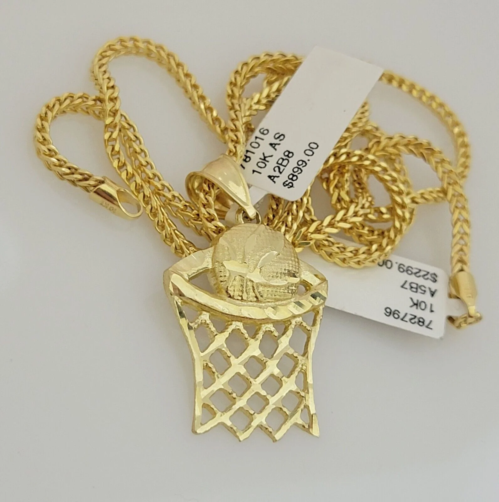 Real 10k Gold Franco Chain Basketball Charm pendant Set 2.5mm Necklace 22 Inch - Image 4