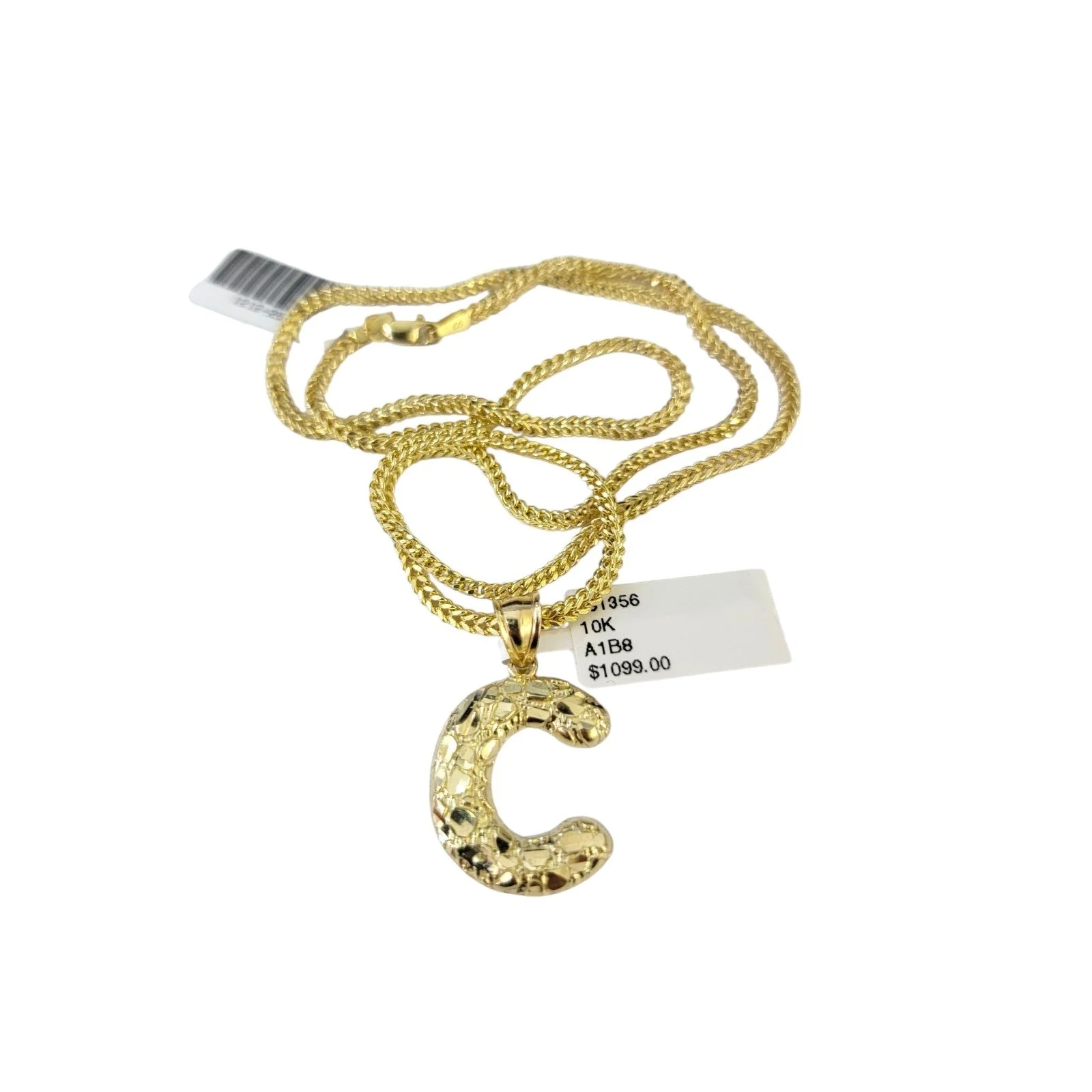 Real 10k Gold Franco Chain C Initial Charm Pendant Necklace SET 2.5mm 16"-26" - Image 3