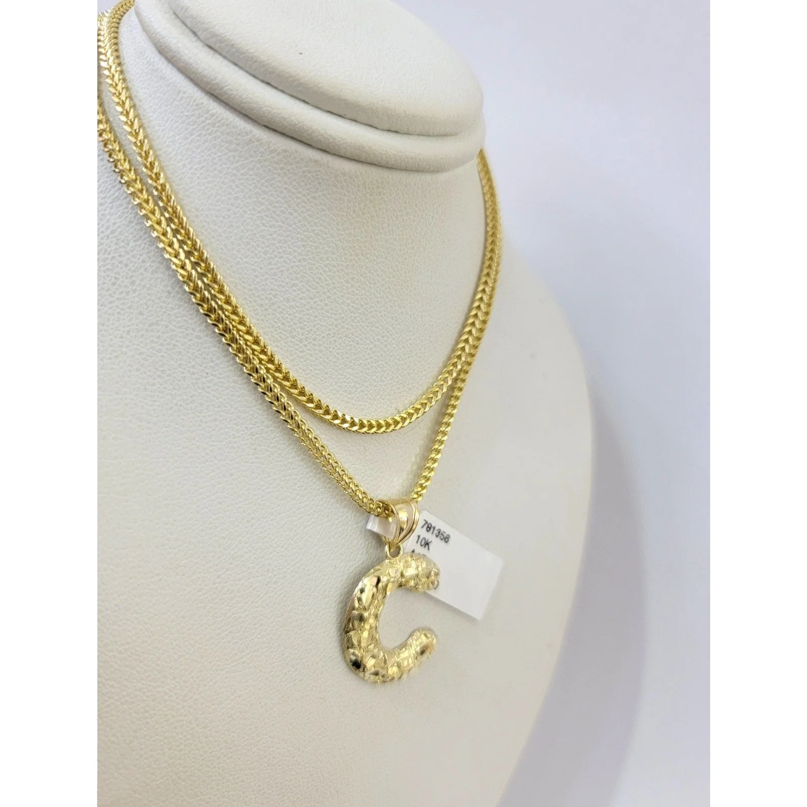 Real 10k Gold Franco Chain C Initial Charm Pendant Necklace SET 2.5mm 16"-26" - Image 4