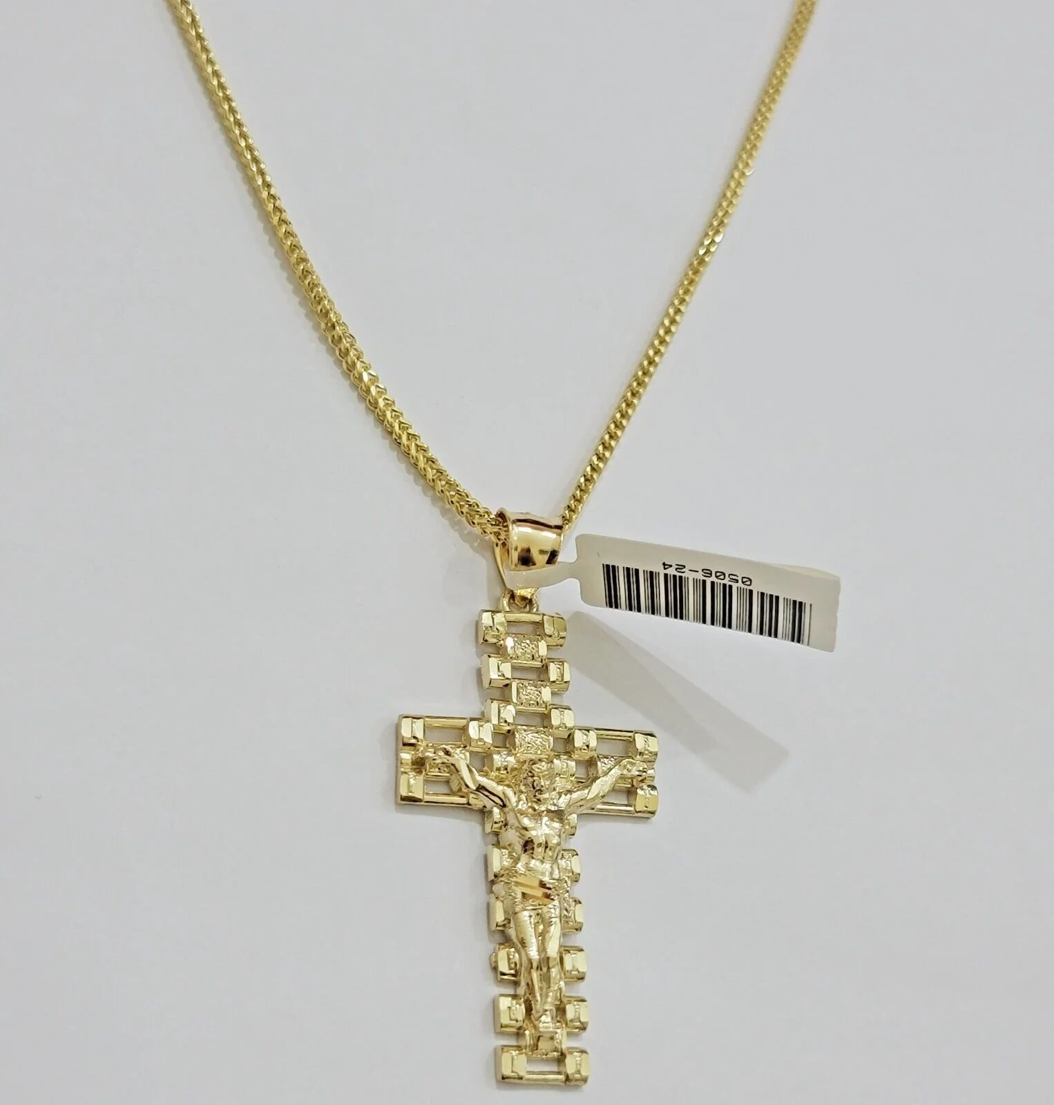 Real 10k Gold Franco Chain Cross Charm SET 18-24 Inch 2mm Necklace Jesus Pendant - Image 3