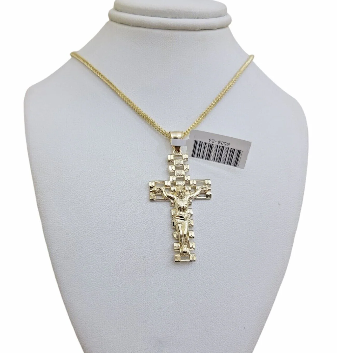 Real 10k Gold Franco Chain Cross Charm SET 18-24 Inch 2mm Necklace Jesus Pendant - Image 5
