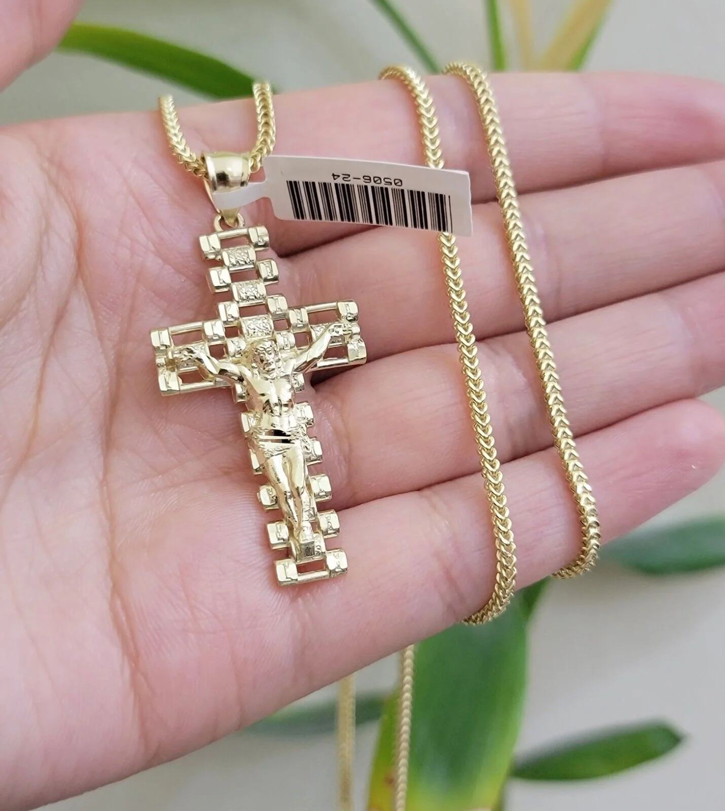 Real 10k Gold Franco Chain Cross Charm SET 18-24 Inch 2mm Necklace Jesus Pendant - Image 6