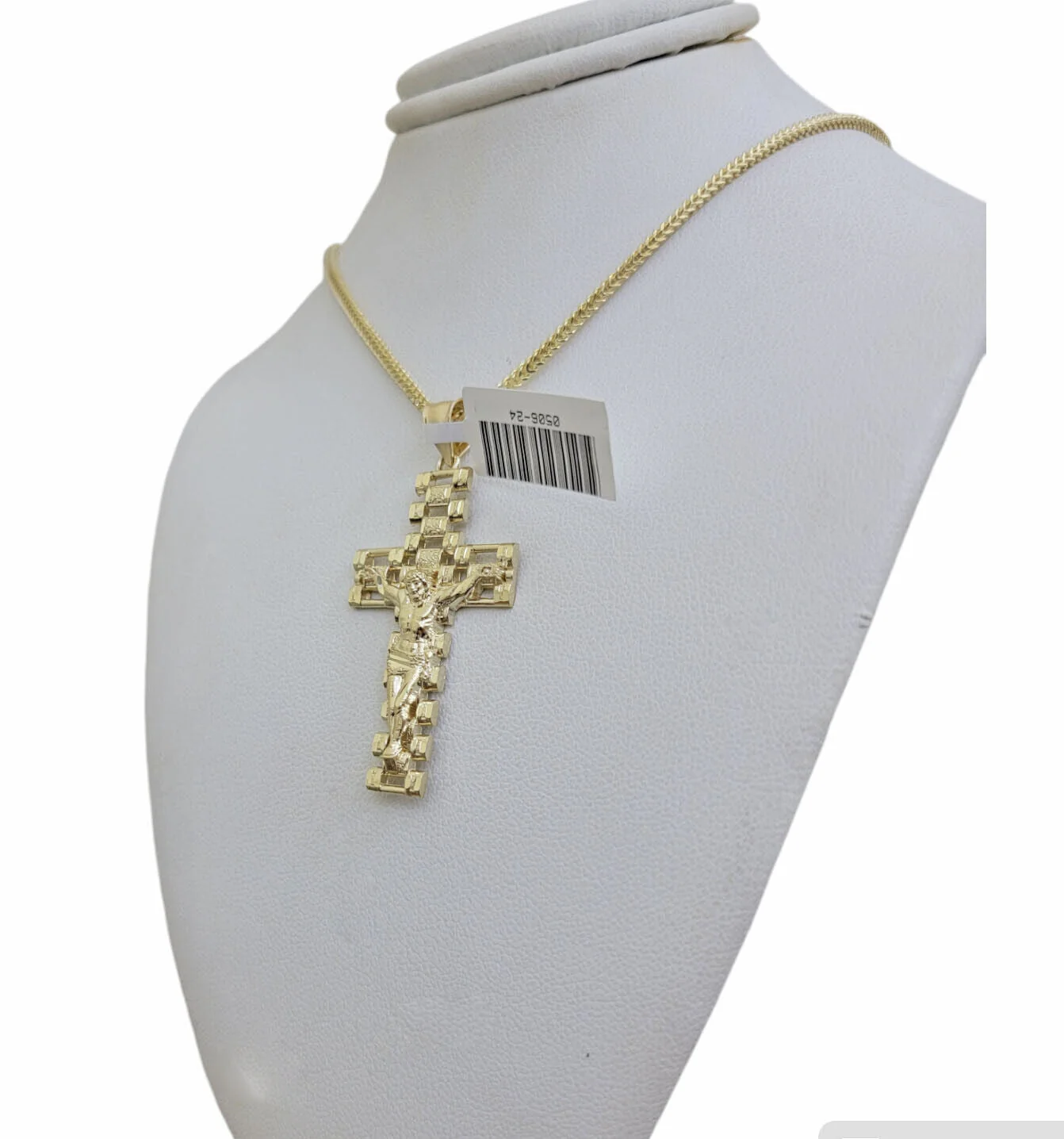 Real 10k Gold Franco Chain Cross Charm SET 20 Inch 2mm Necklace Jesus Pendant - Image 8