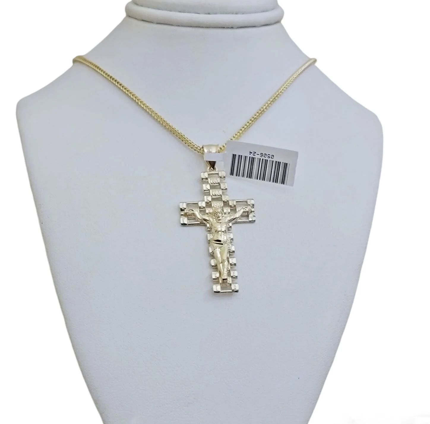 Real 10k Gold Franco Chain Cross Charm SET 24 Inch 2mm Necklace Jesus Pendant - Image 7