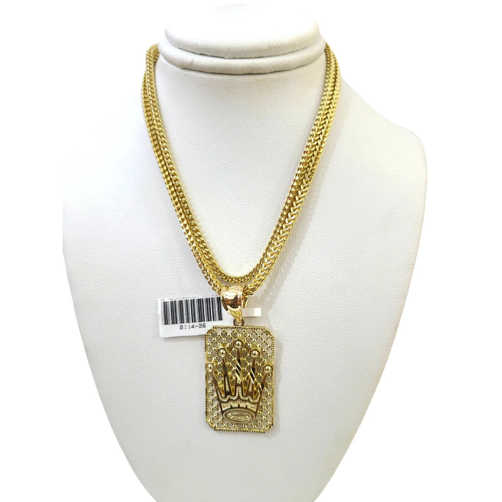 Real 10k Gold Franco Chain Crown Charm Pendant Necklace SET 2.5mm 18"-26" - Image 2