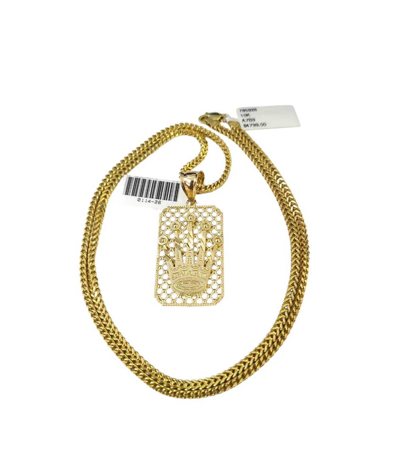 Real 10k Gold Franco Chain Crown Charm Pendant Necklace SET 2.5mm 18"-26" - Image 5