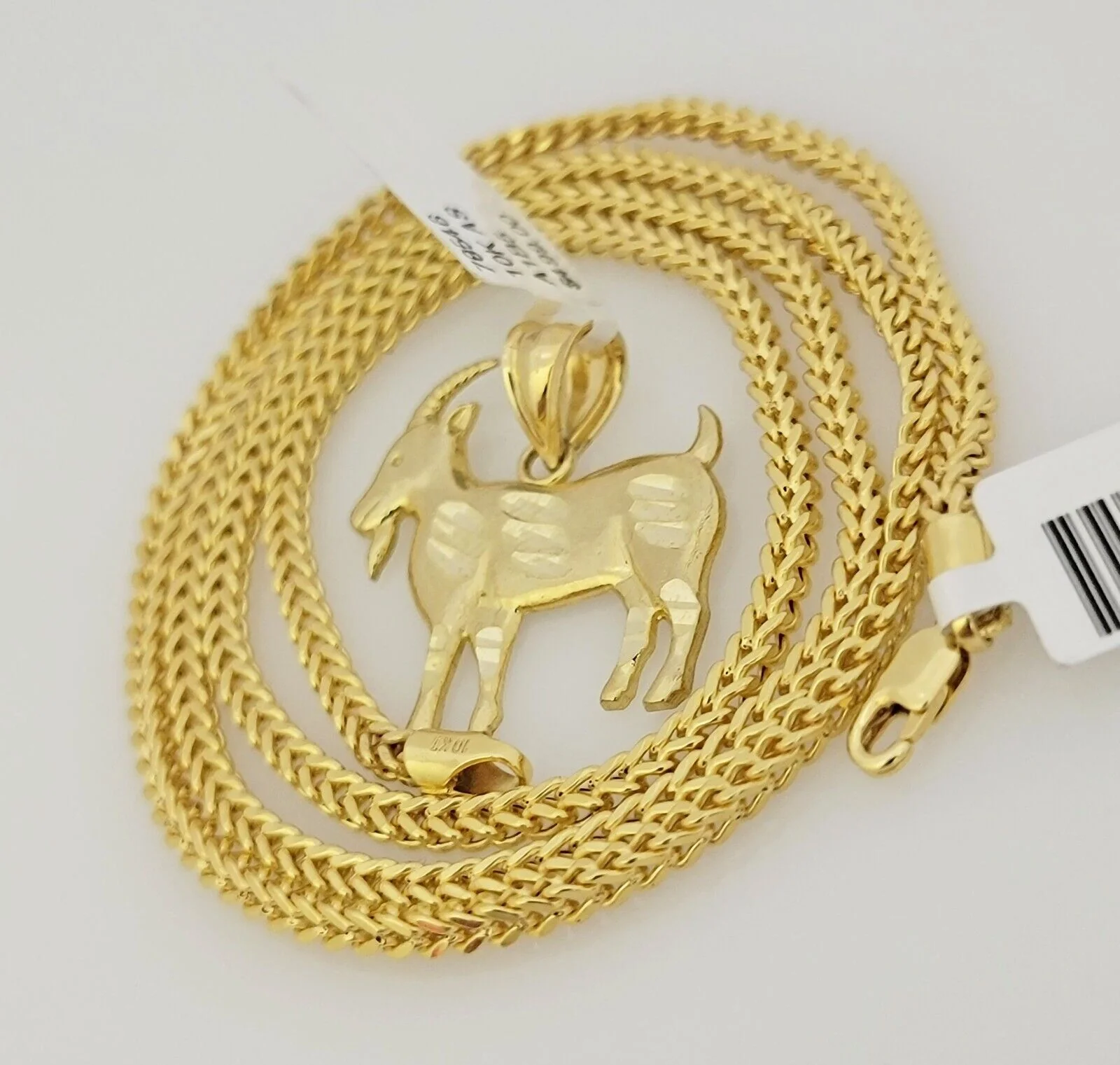 Real 10k Gold Franco Chain GOAT Charm pendant Set 2.5mm Necklace 22 Inch Men's - Image 10