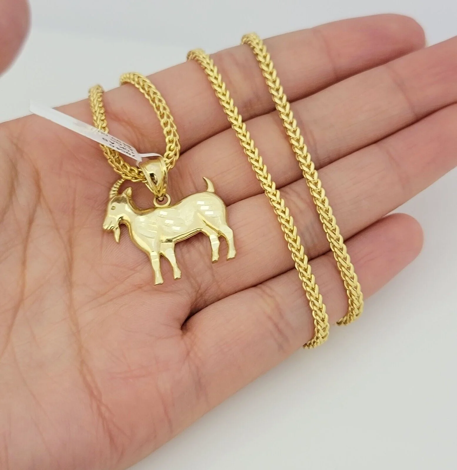 Real 10k Gold Franco Chain GOAT Charm pendant Set 2.5mm Necklace 22 Inch Men's - Image 9