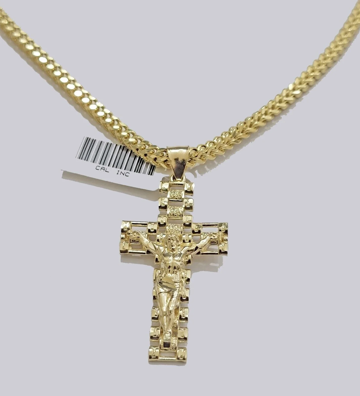 Real 10k Gold Franco chain & Jesus Cross Charm pendant , 3mm Necklace ,Men Women - Image 4