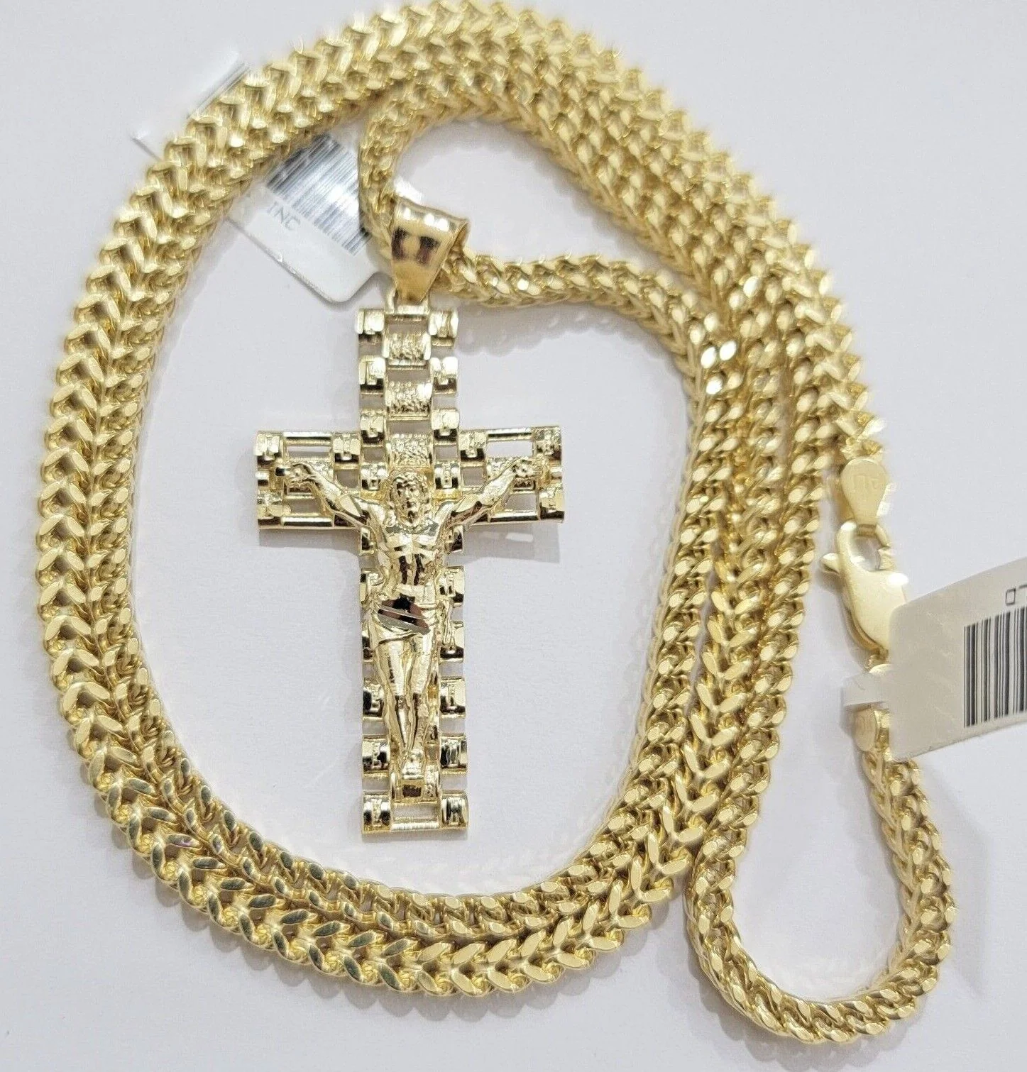 Real 10k Gold Franco chain & Jesus Cross Charm pendant , 3mm Necklace ,Men Women - Image 5