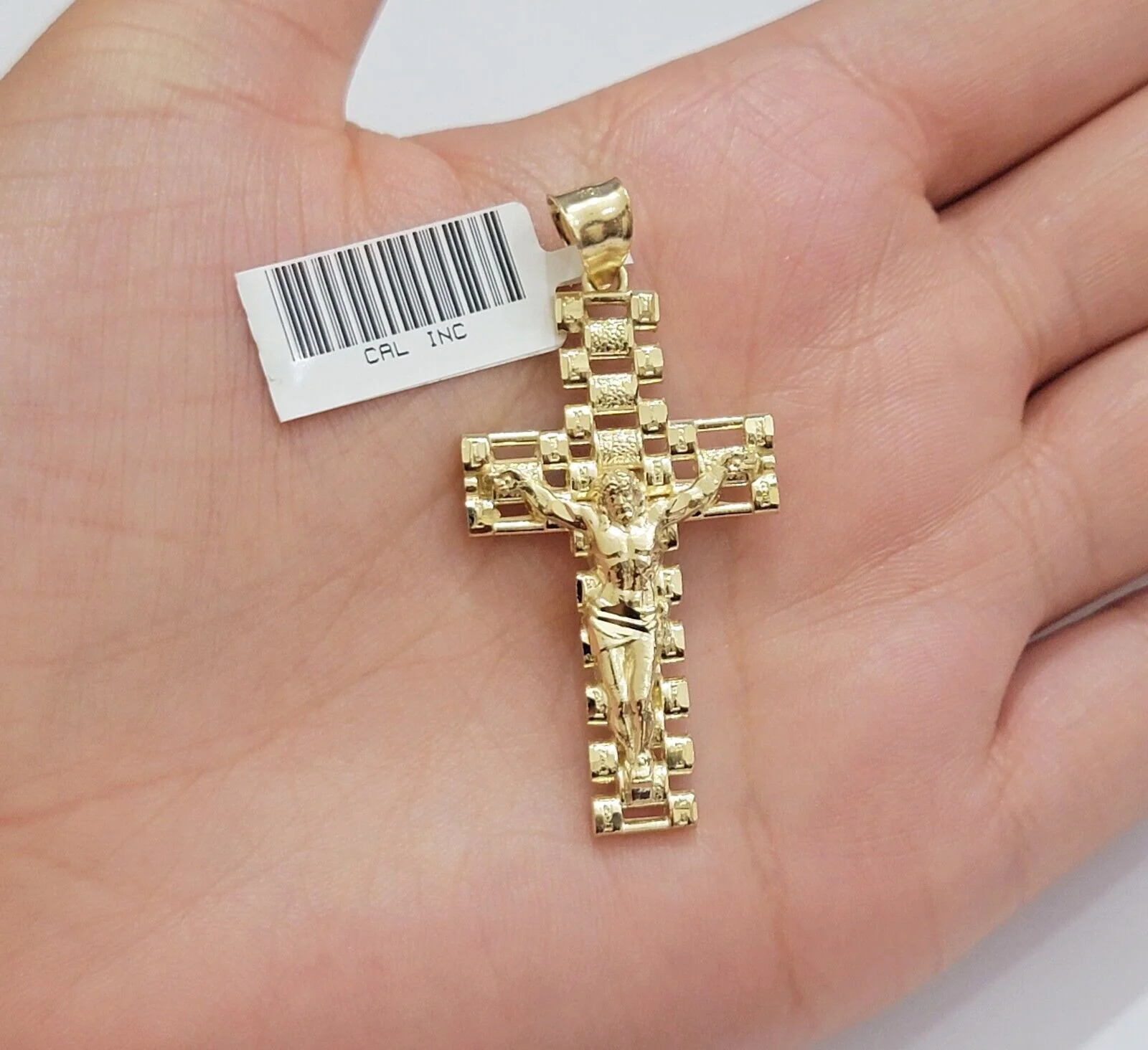 Real 10k Gold Franco chain & Jesus Cross Charm pendant , 3mm Necklace ,Men Women - Image 7