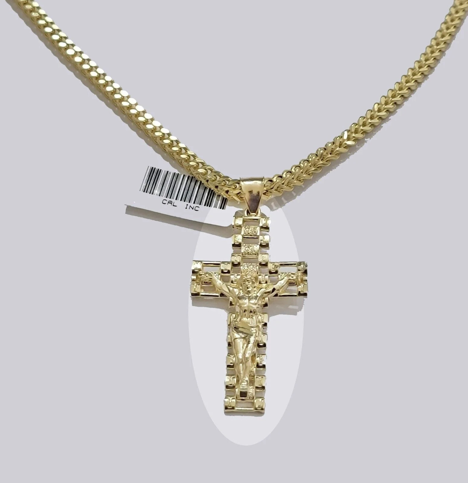 Real 10k Gold Franco chain & Jesus Cross Charm pendant , 3mm Necklace ,Men Women - Image 8