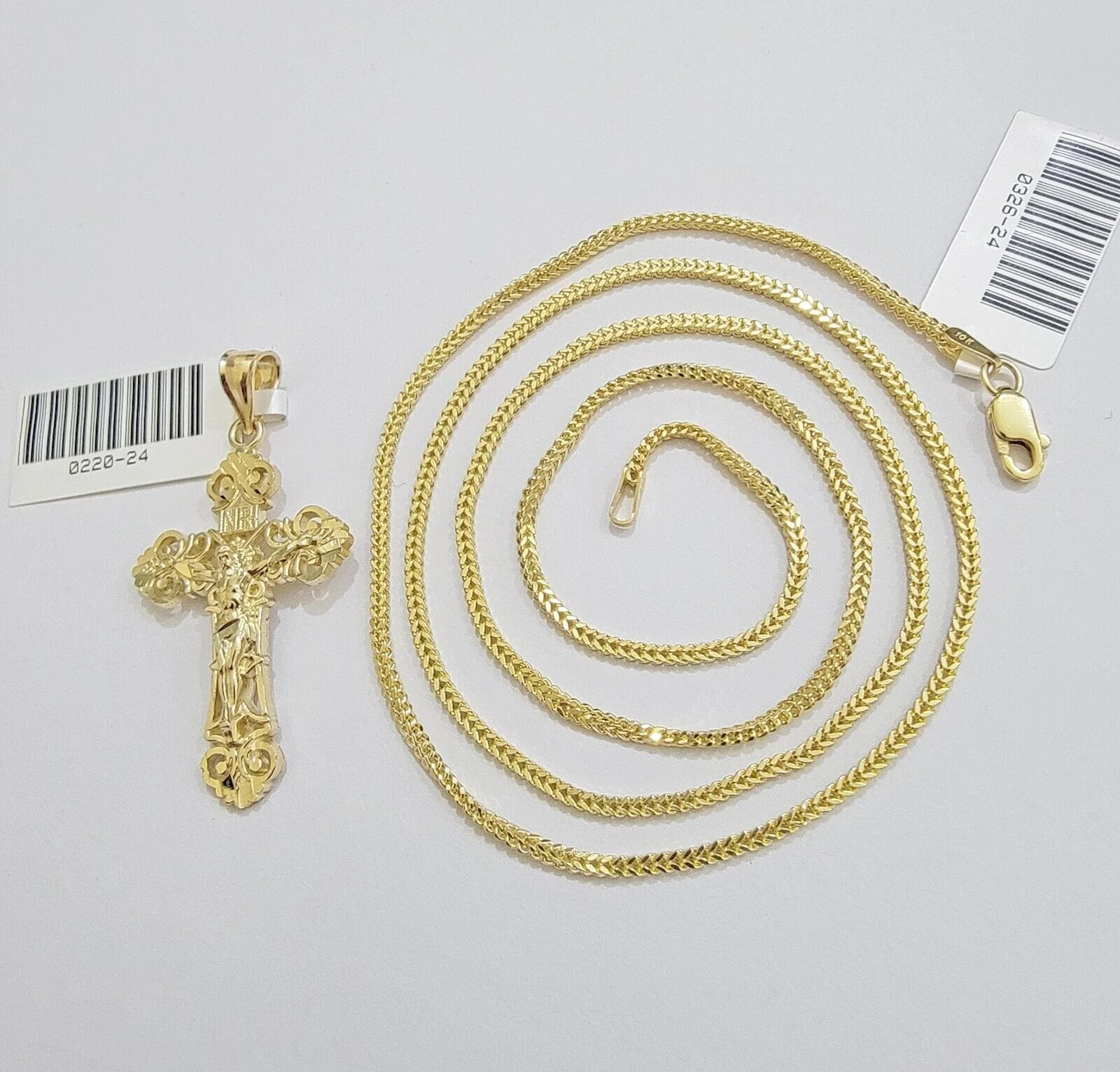 Real 10k Gold Franco Chain Jesus Cross Charm Pendant Necklace SET Men Women - Image 10