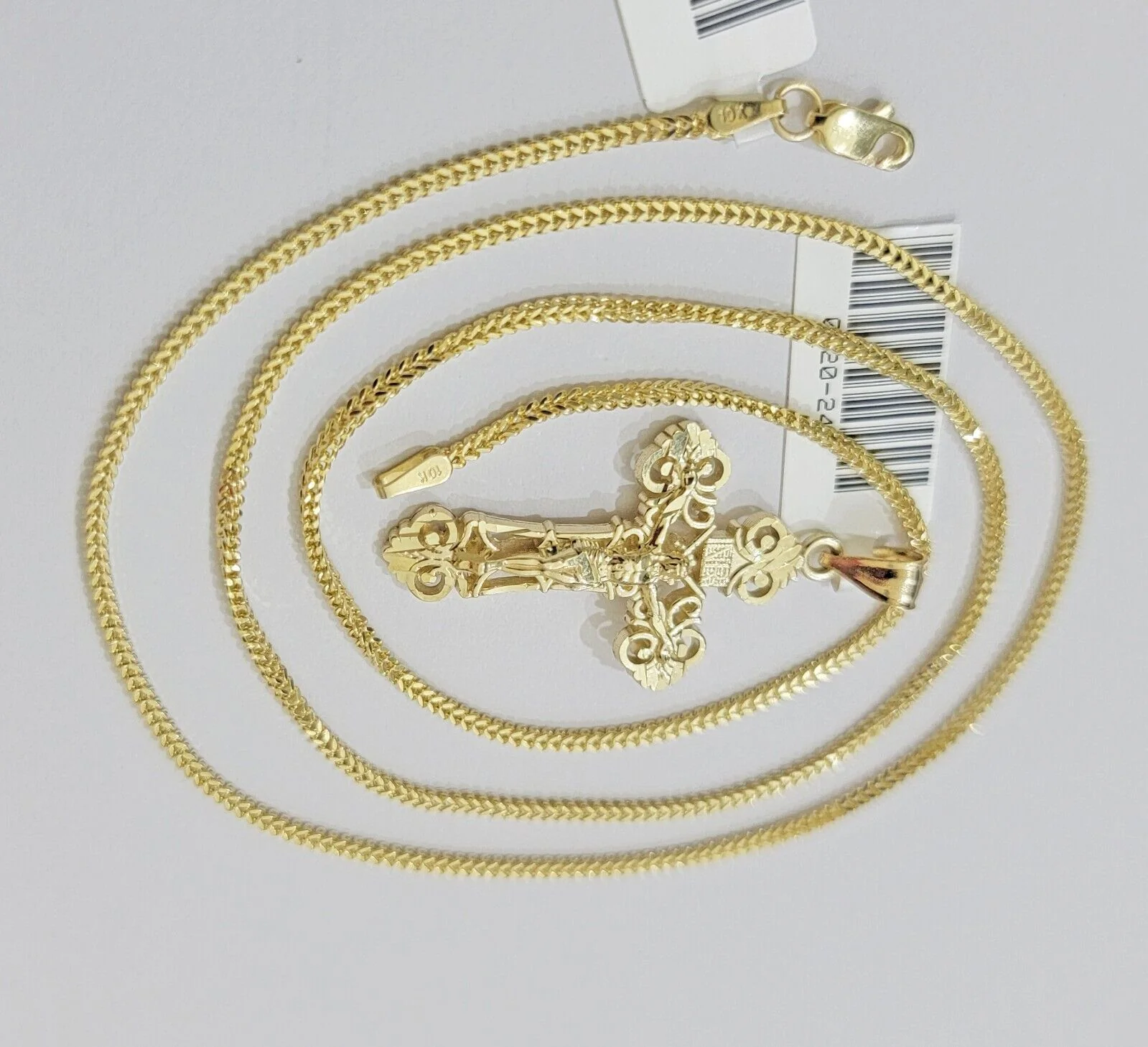 Real 10k Gold Franco Chain Jesus Cross Charm Pendant Necklace SET Men Women - Image 7