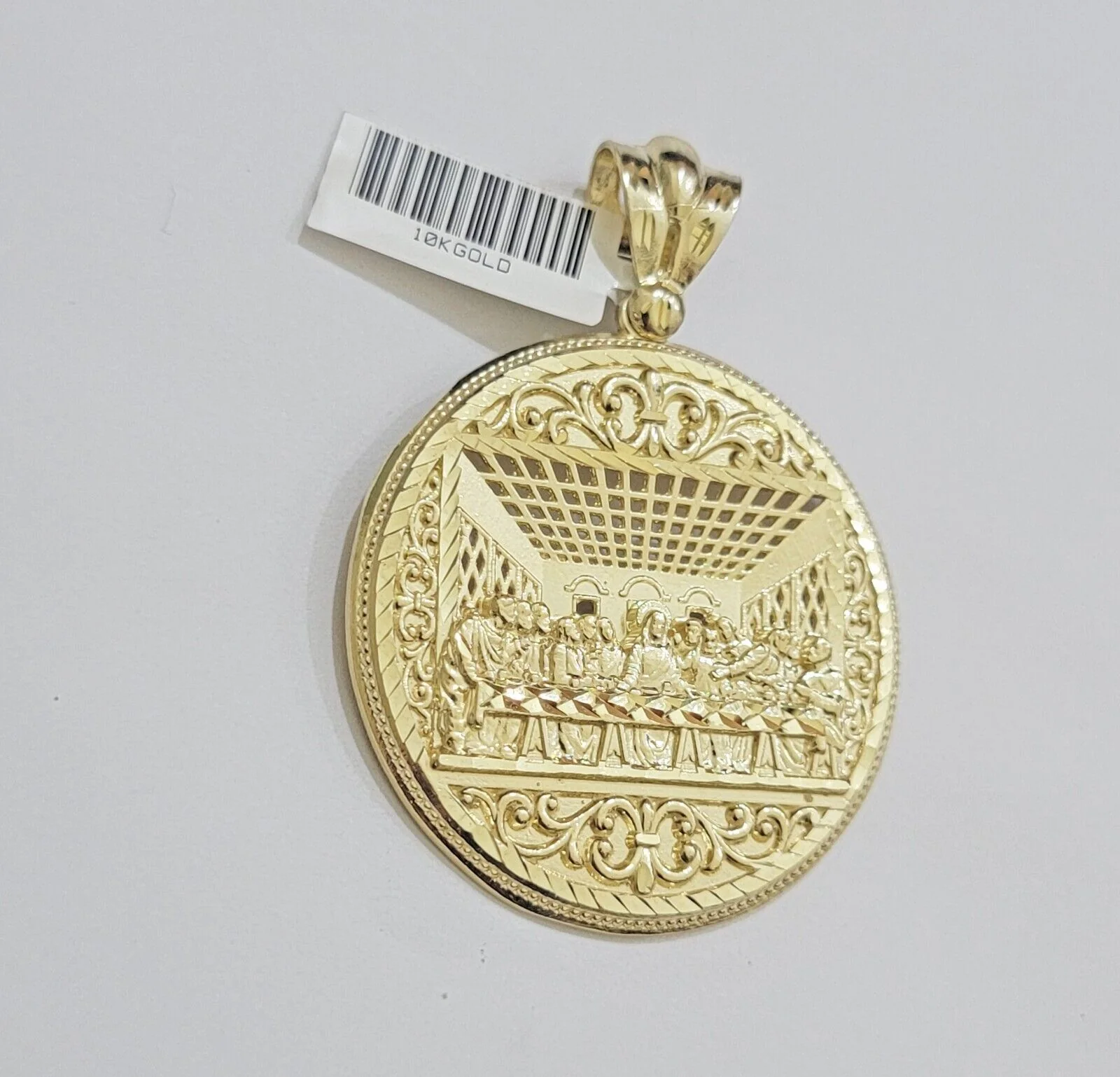 REAL 10k Gold Franco Chain & Last Supper Charm Pendant SET Necklace 26 Inch 3mm - Image 8