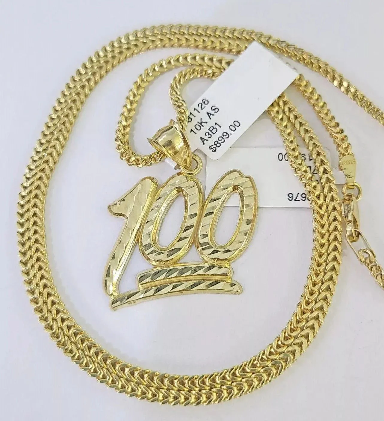 Real 10k Gold Franco Chain Necklace With 100 Sign Charm Pendant SET 18-26 inch - Image 2