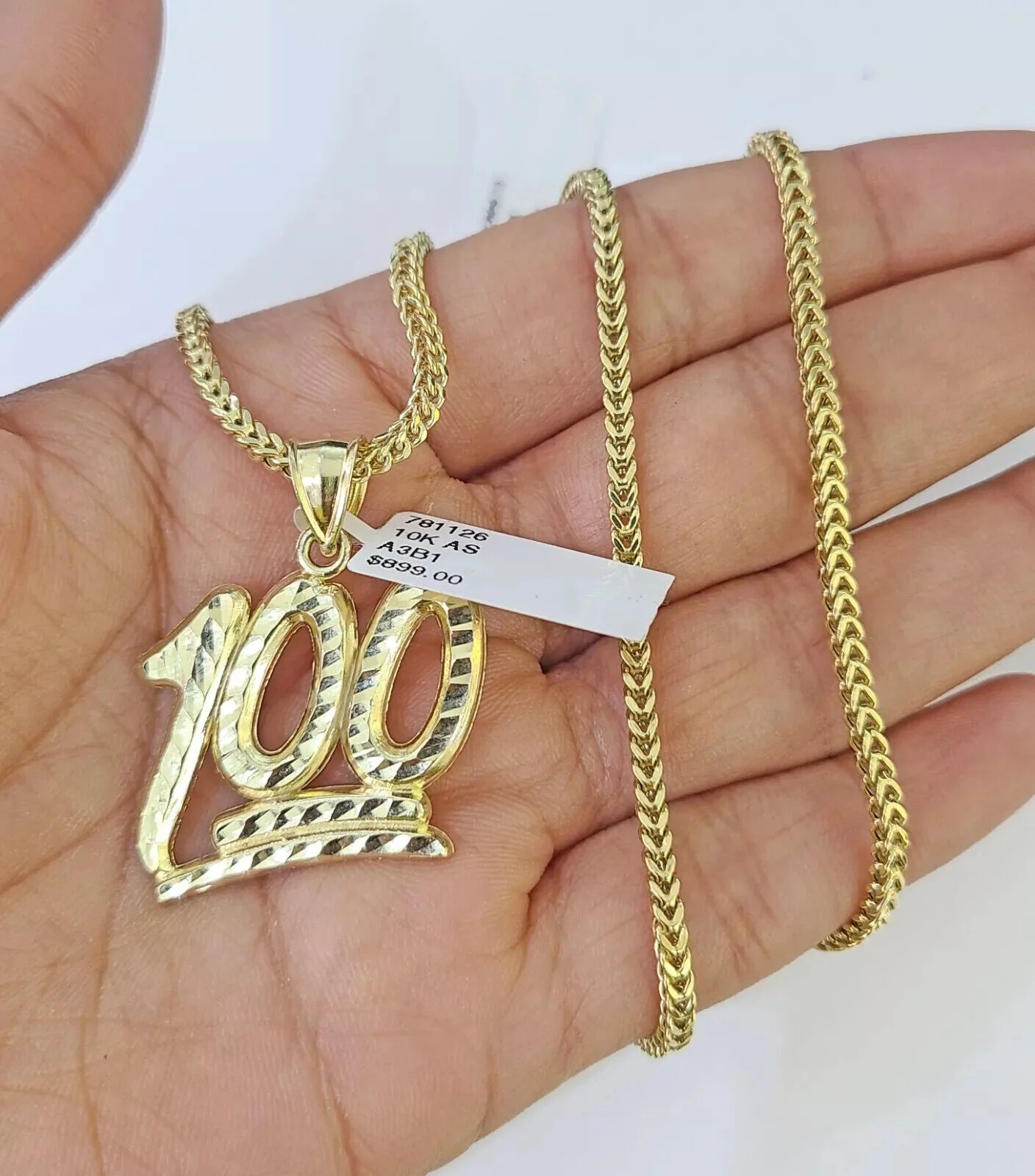 Real 10k Gold Franco Chain Necklace With 100 Sign Charm Pendant SET 18-26 inch - Image 3