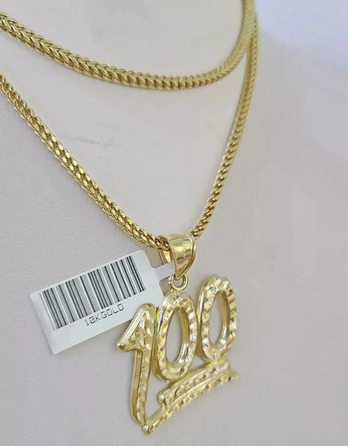 Real 10k Gold Franco Chain Necklace With 100 Sign Charm Pendant SET 18-26 inch - Image 4
