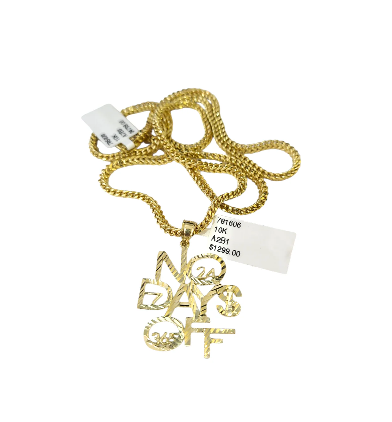 Real 10k Gold Franco Chain No Days Off Charm Pendant Necklace SET 2.5mm 18"-26" - Image 3