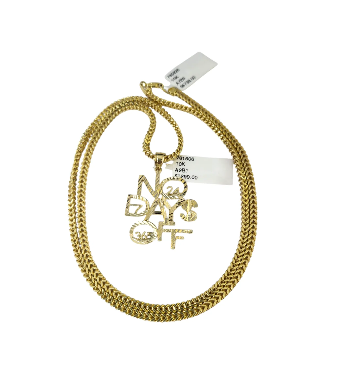 Real 10k Gold Franco Chain No Days Off Charm Pendant Necklace SET 2.5mm 18"-26" - Image 4