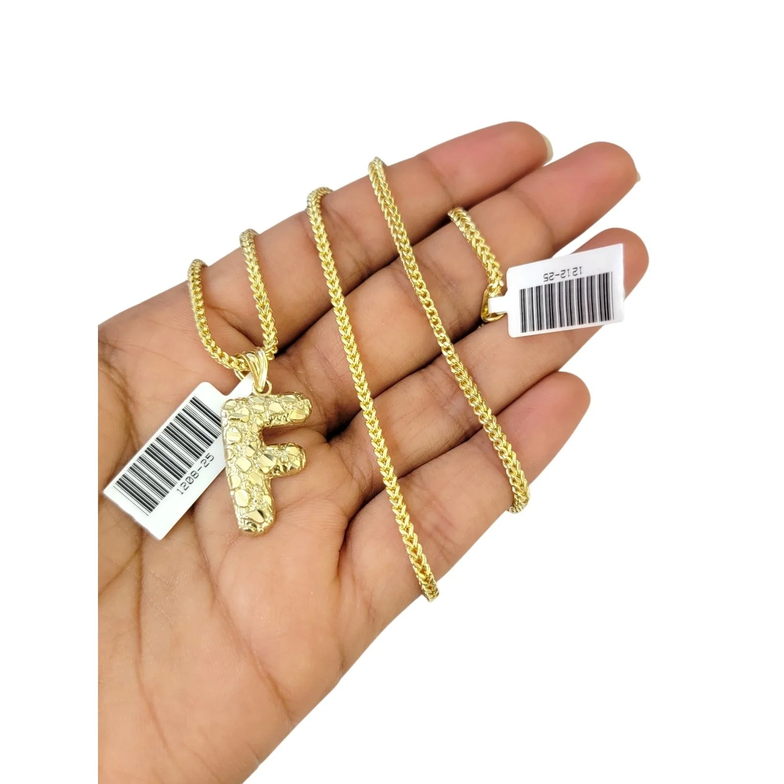 Real 10k Gold Franco Chain Pendant Necklace F Initial Charm SET 2.5mm 16"-26" - Image 4