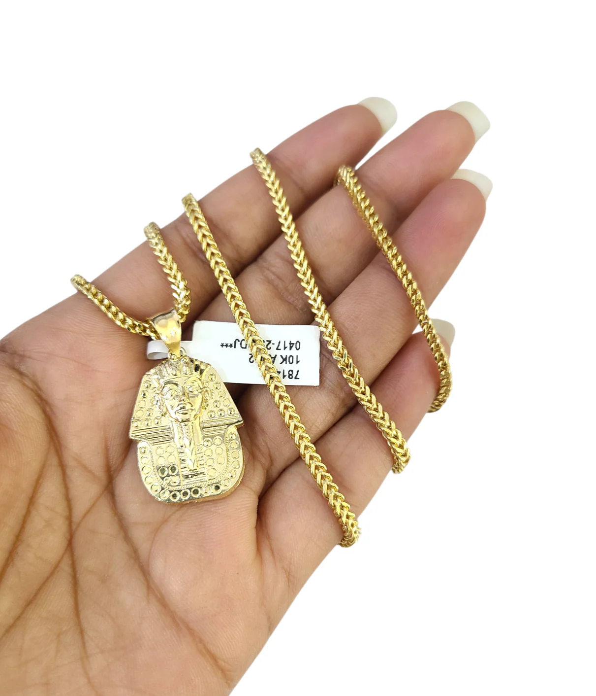 Real 10k Gold Franco Chain Pharaoh Head Charm 2.5mm 18"-26" Pendant Necklace SET - Image 3