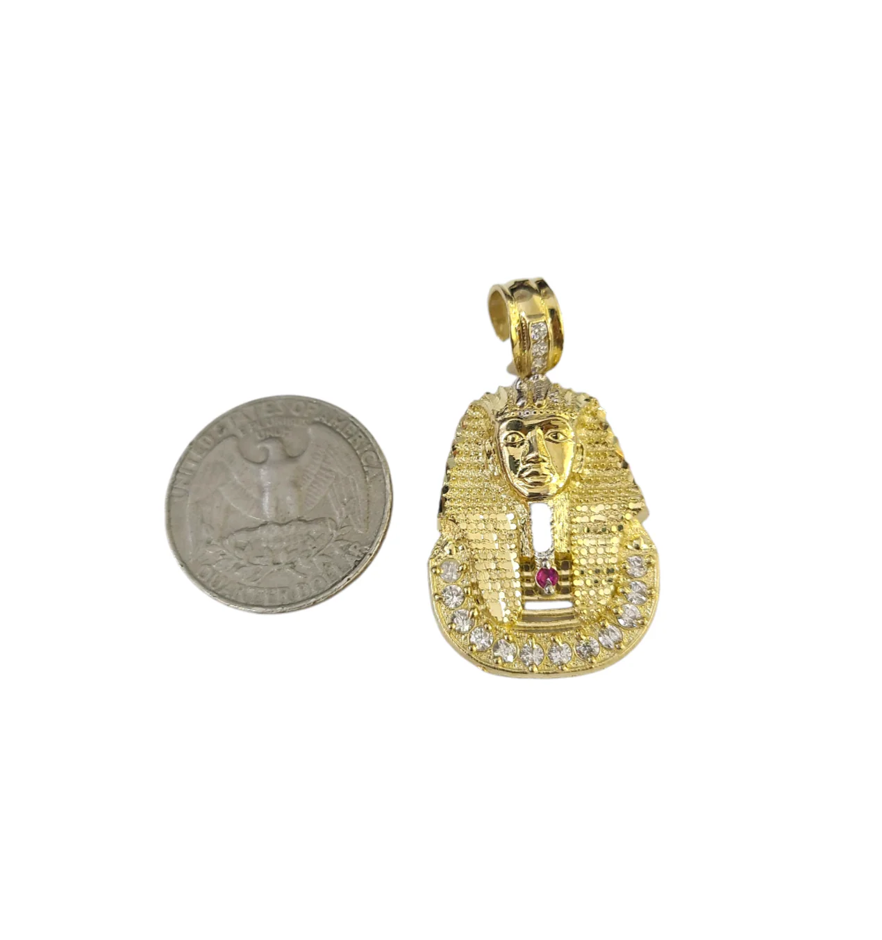 Real 10k Gold Franco Chain Pharaoh Head Charm 2.5mm 18"-26" Pendant Necklace SET - Image 6