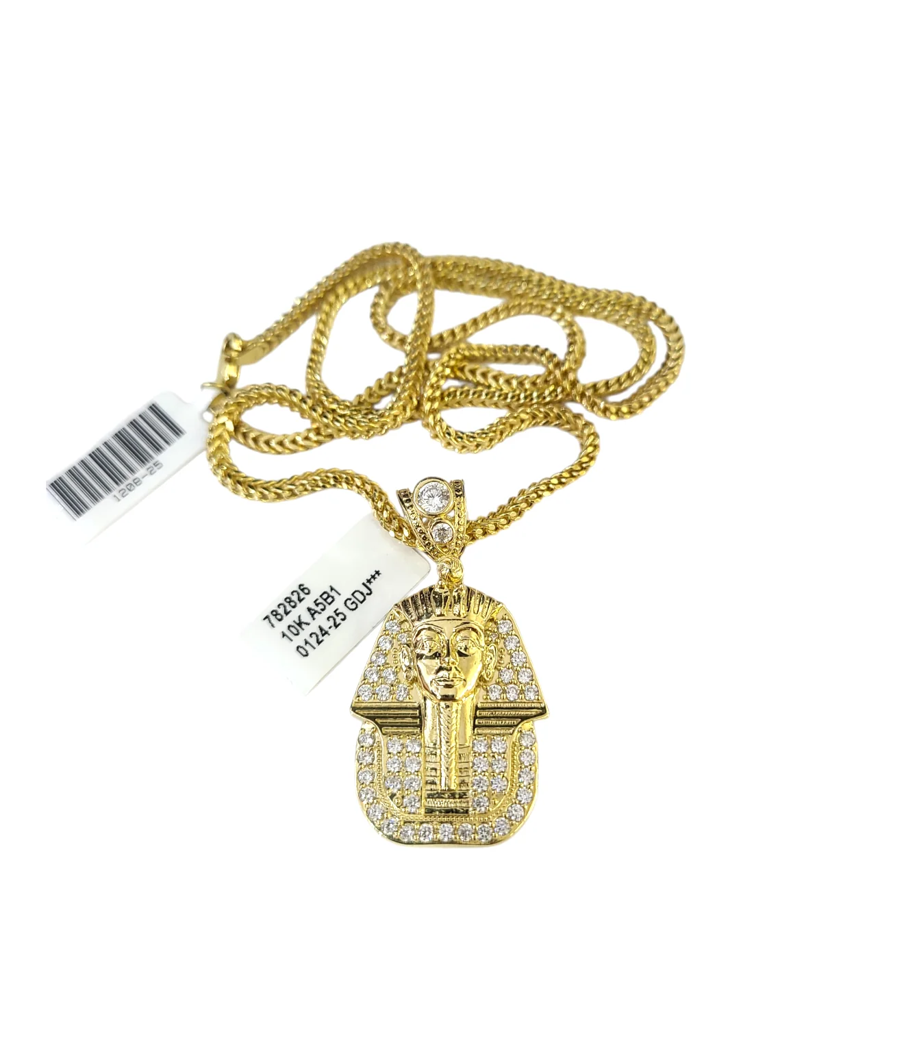 Real 10k Gold Franco Chain Pharaoh Head Charm Pendant Necklace SET 2.5mm 18"-26" - Image 2