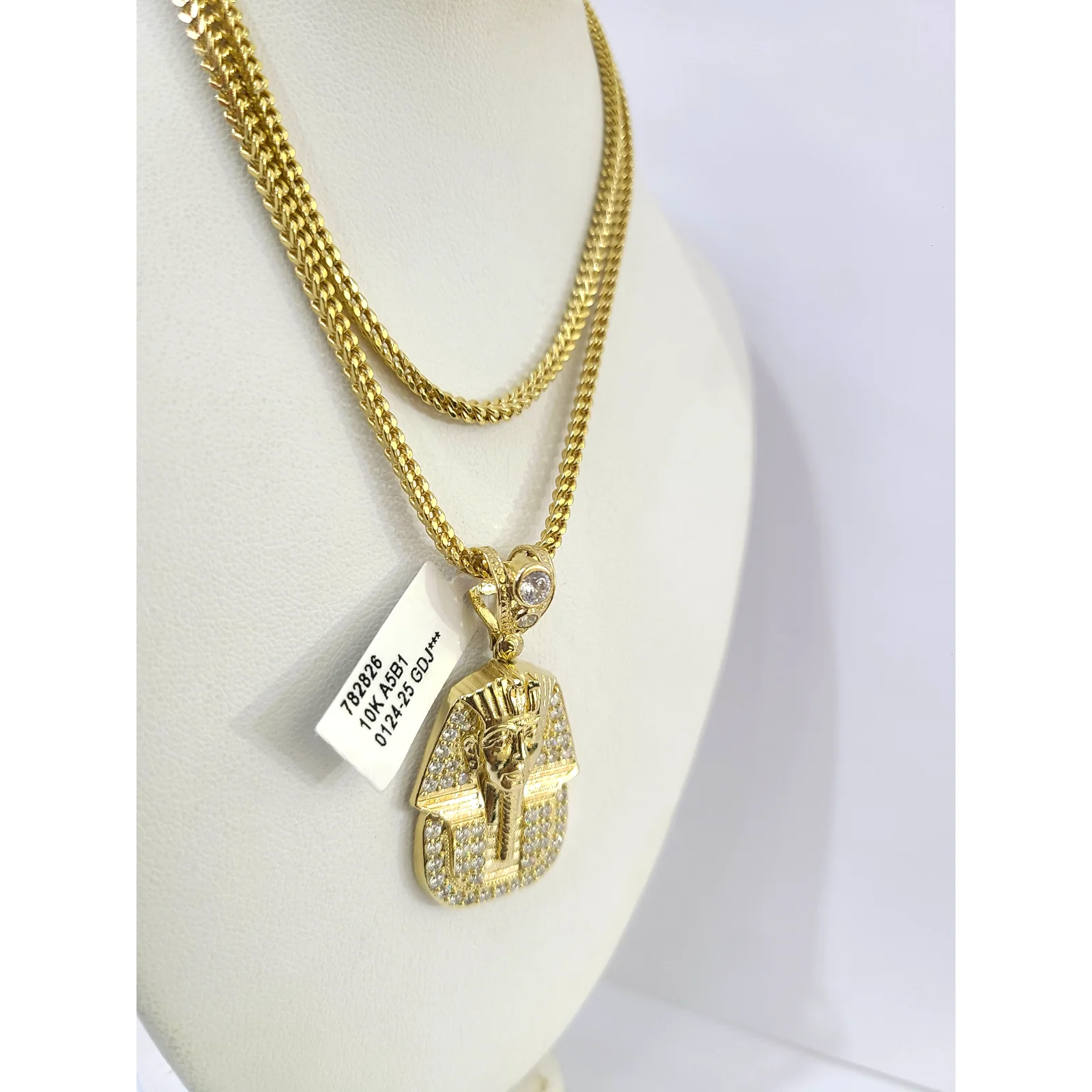 Real 10k Gold Franco Chain Pharaoh Head Charm Pendant Necklace SET 2.5mm 18"-26" - Image 3