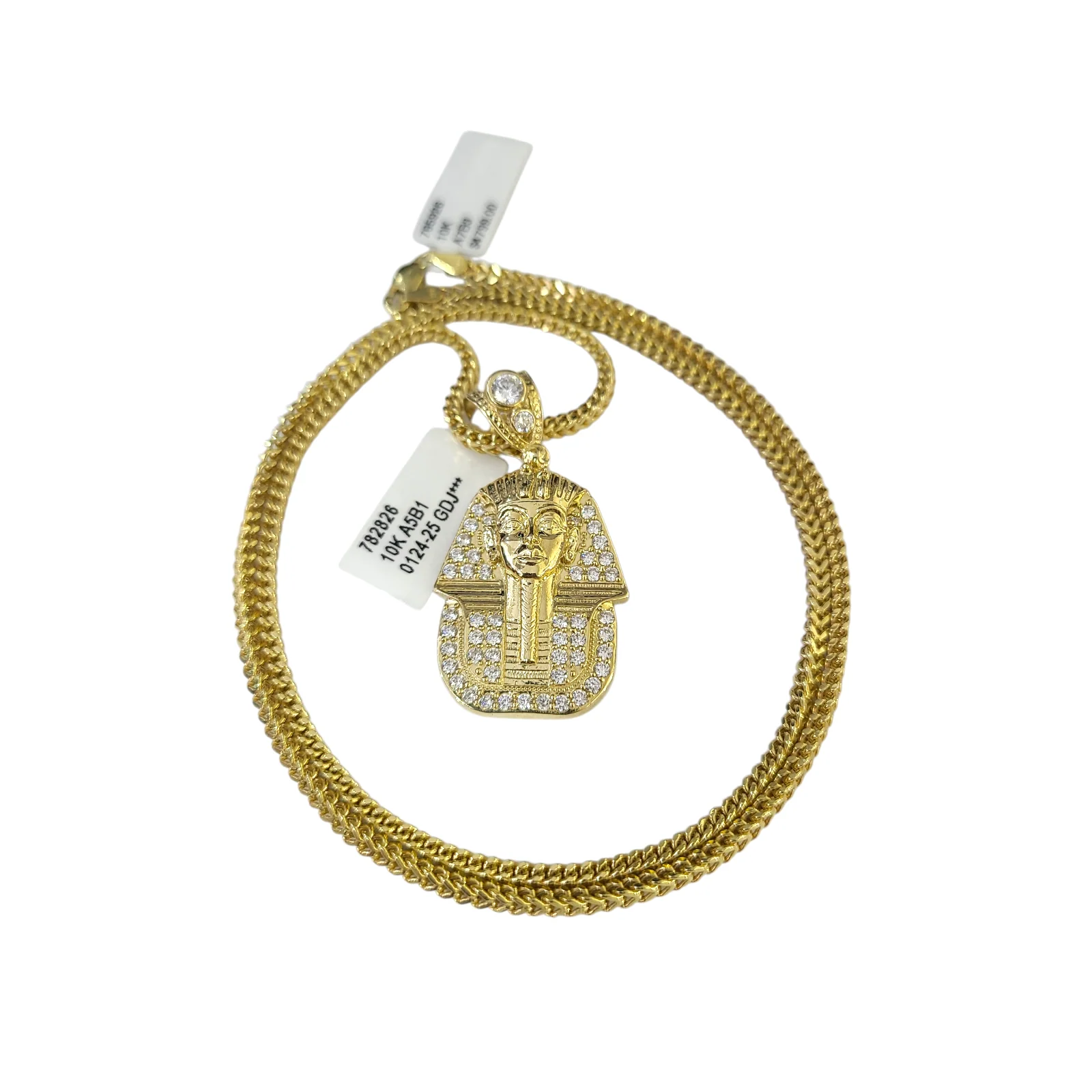 Real 10k Gold Franco Chain Pharaoh Head Charm Pendant Necklace SET 2.5mm 18"-26" - Image 4