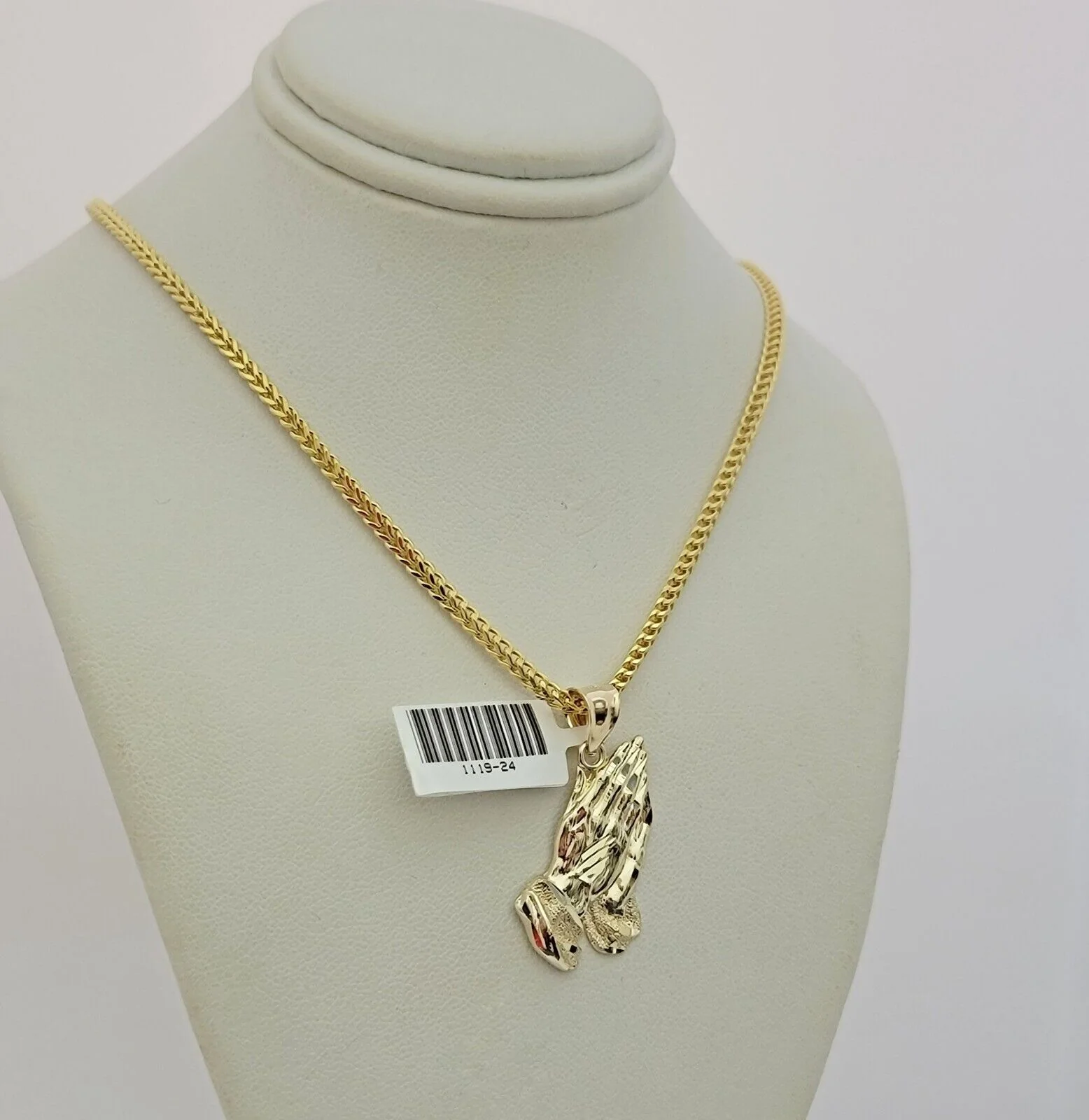 Real 10k Gold Franco Chain Praying Hand Charm pendant Set 2.5mm Necklace 22 Inch - Image 4