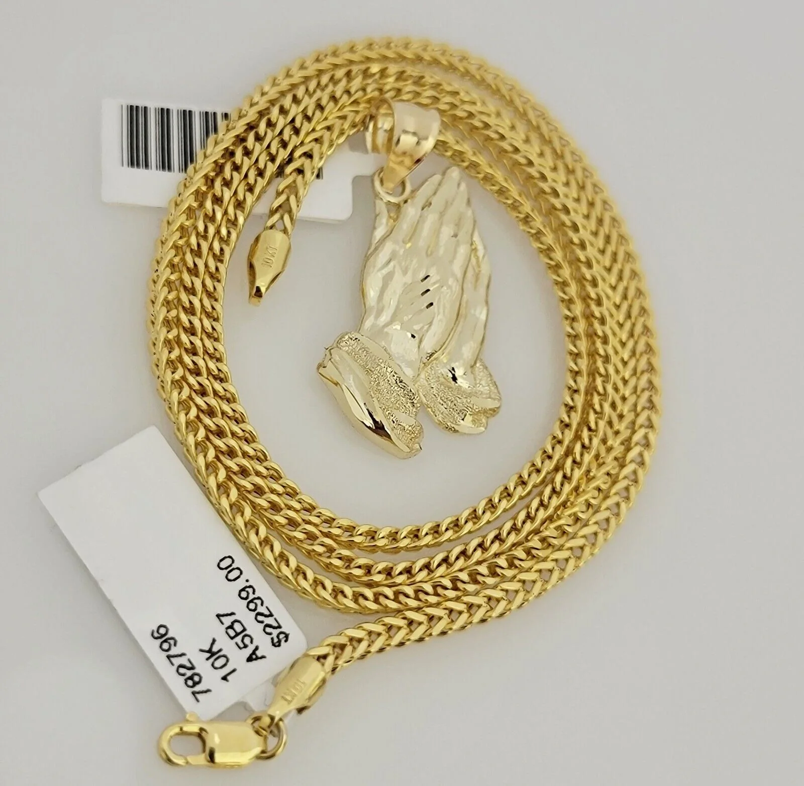 Real 10k Gold Franco Chain Praying Hand Charm pendant Set 2.5mm Necklace 22 Inch - Image 5