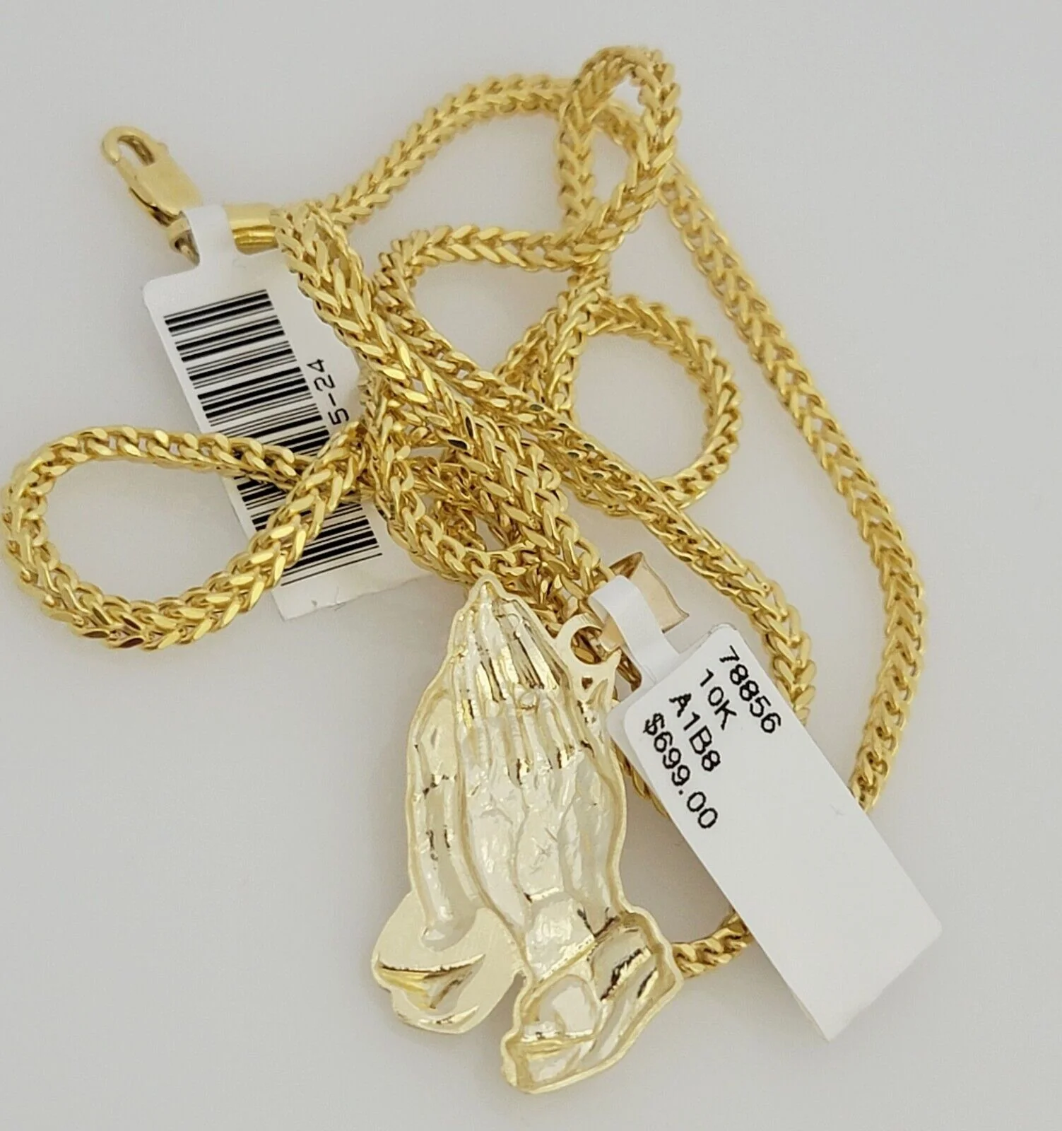Real 10k Gold Franco Chain Praying Hand Charm pendant Set 2.5mm Necklace 22 Inch - Image 7