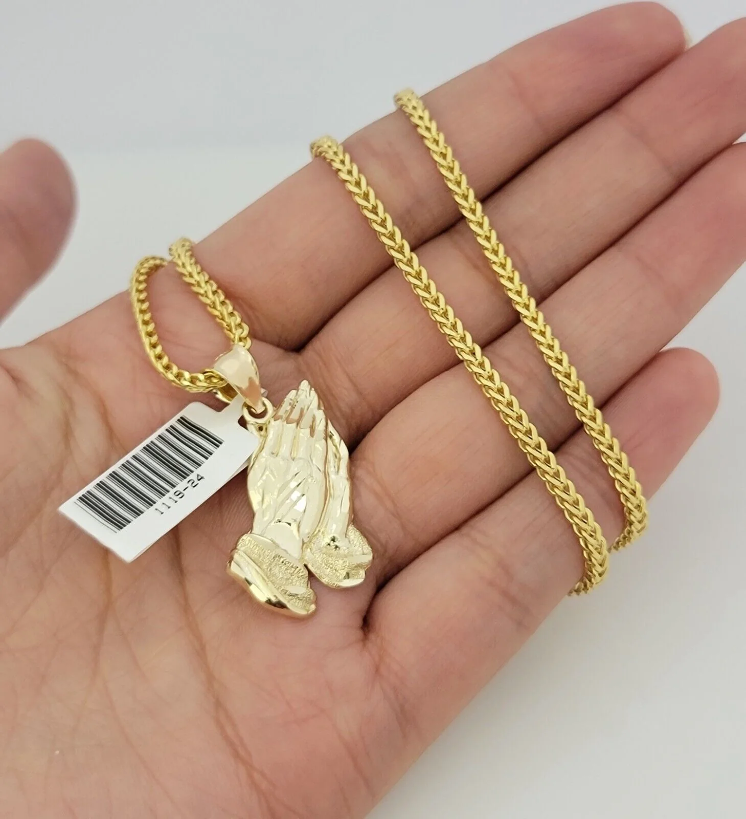 Real 10k Gold Franco Chain Praying Hand Charm pendant Set 2.5mm Necklace 24 Inch - Image 6