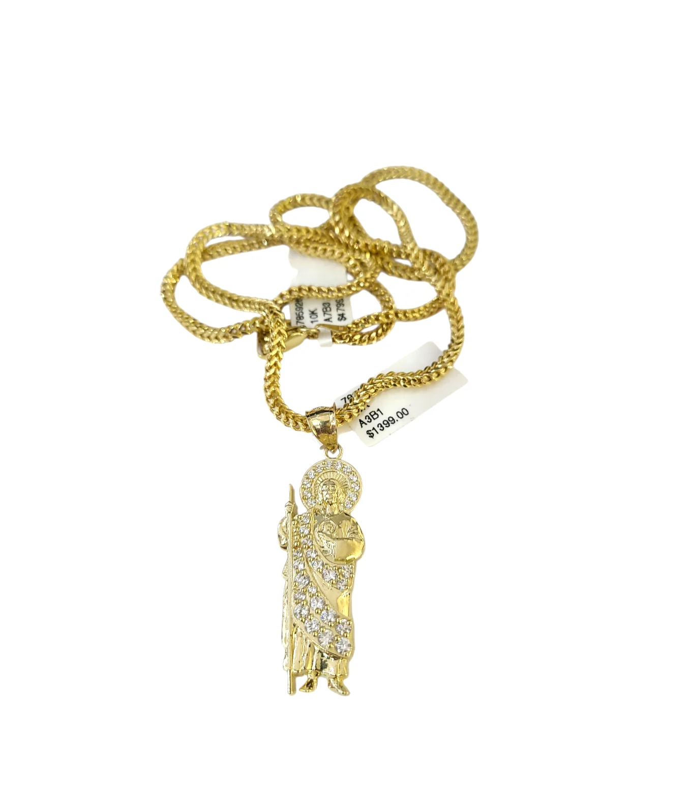 Real 10k Gold Franco Chain Saint Jude Charm Pendant Necklace SET 2.5mm 18"-26" - Image 2