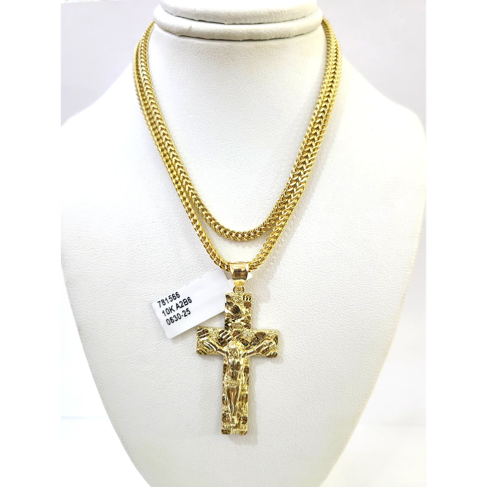 Real 10k Gold Franco Necklace Chain Nugget Cross Charm 2.5mm 18"-26" Pendant SET - Image 2
