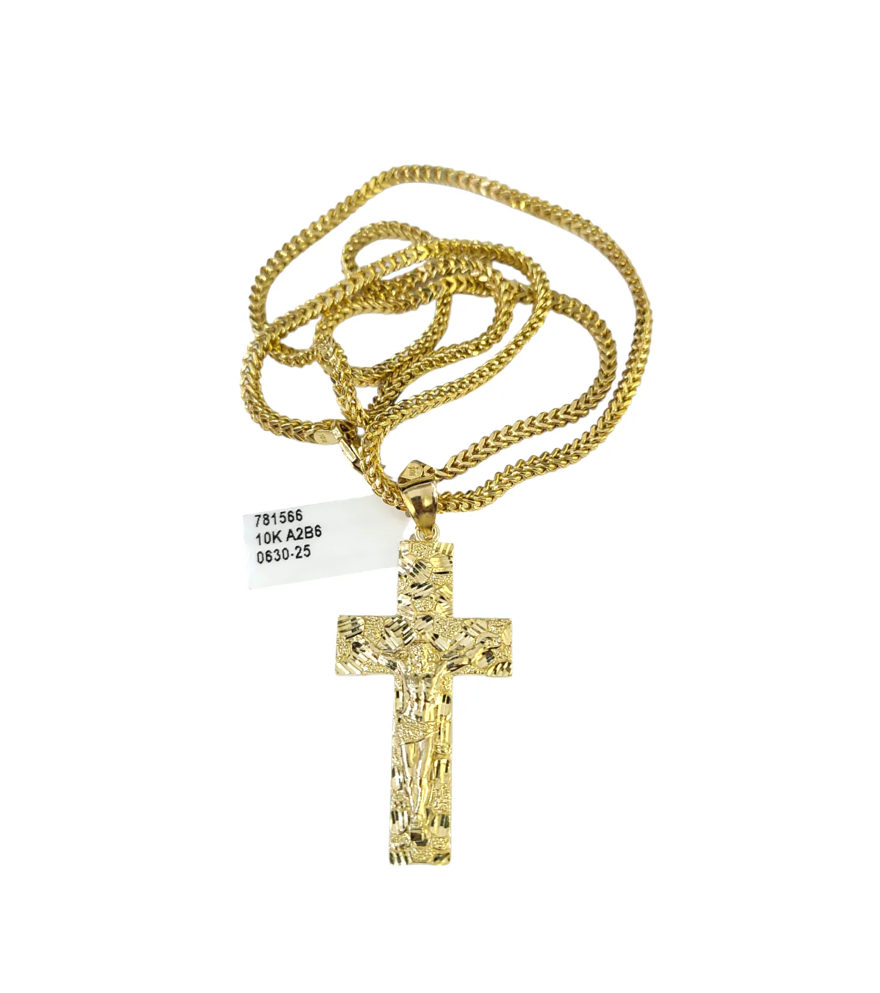 Real 10k Gold Franco Necklace Chain Nugget Cross Charm 2.5mm 18"-26" Pendant SET - Image 3