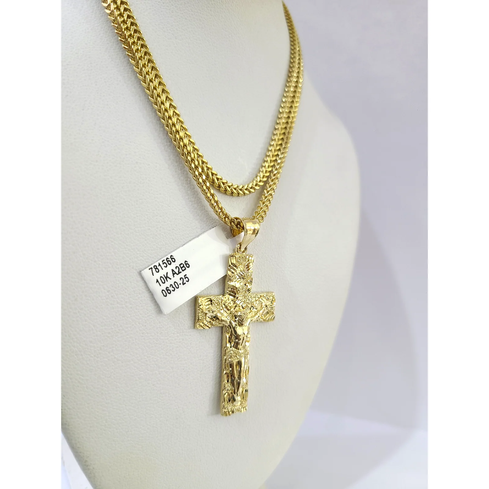 Real 10k Gold Franco Necklace Chain Nugget Cross Charm 2.5mm 18"-26" Pendant SET - Image 4