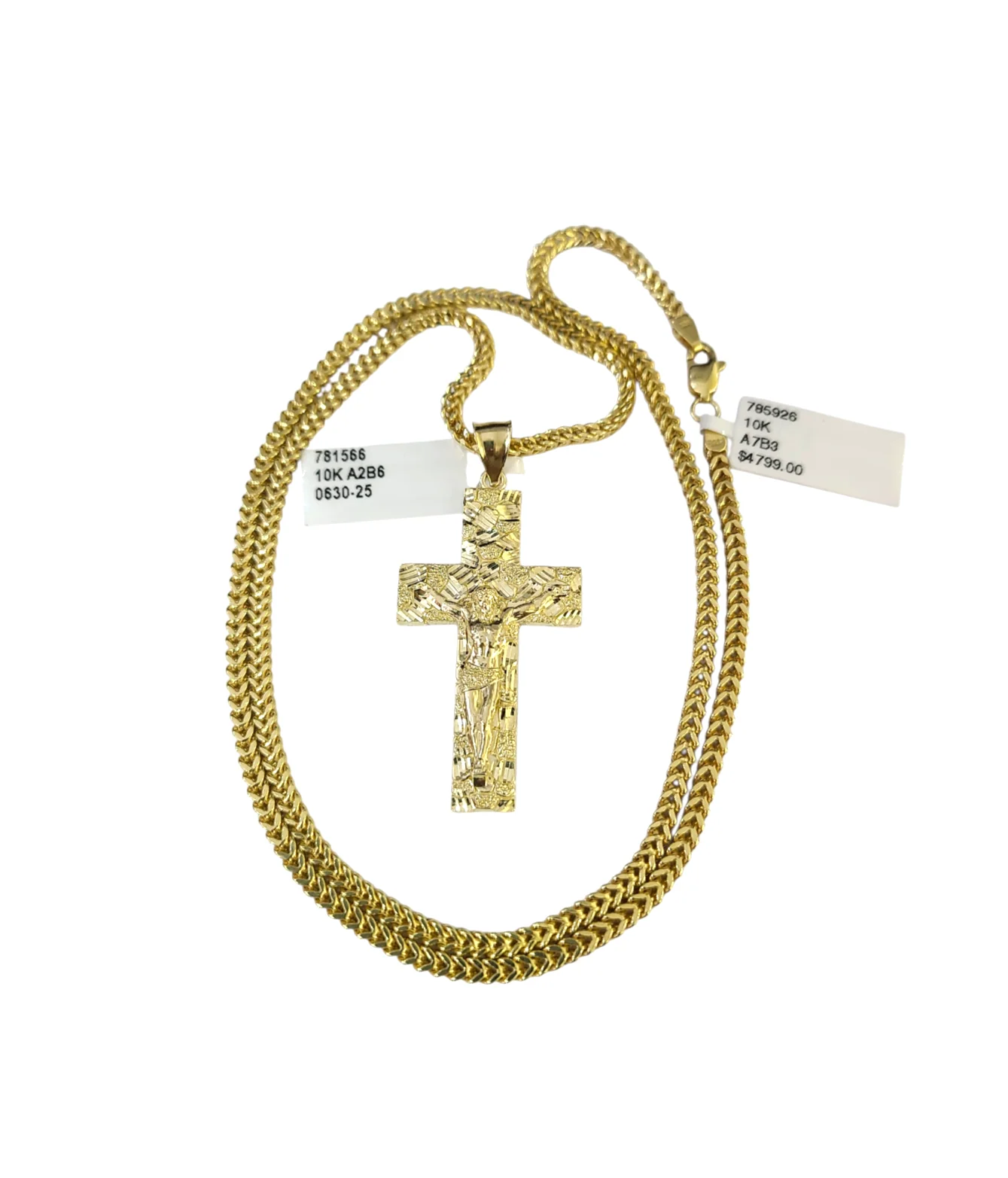 Real 10k Gold Franco Necklace Chain Nugget Cross Charm 2.5mm 18"-26" Pendant SET - Image 5