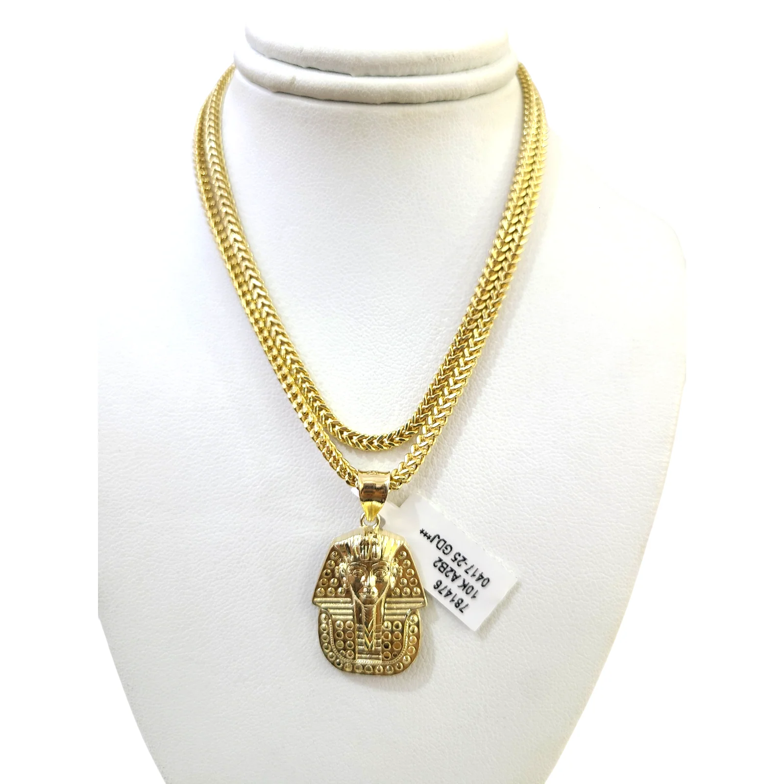 Real 10k Gold Franco Necklace Chain Pharaoh Head Charm 2.5mm 18"-26" Pendant SET - Image 2