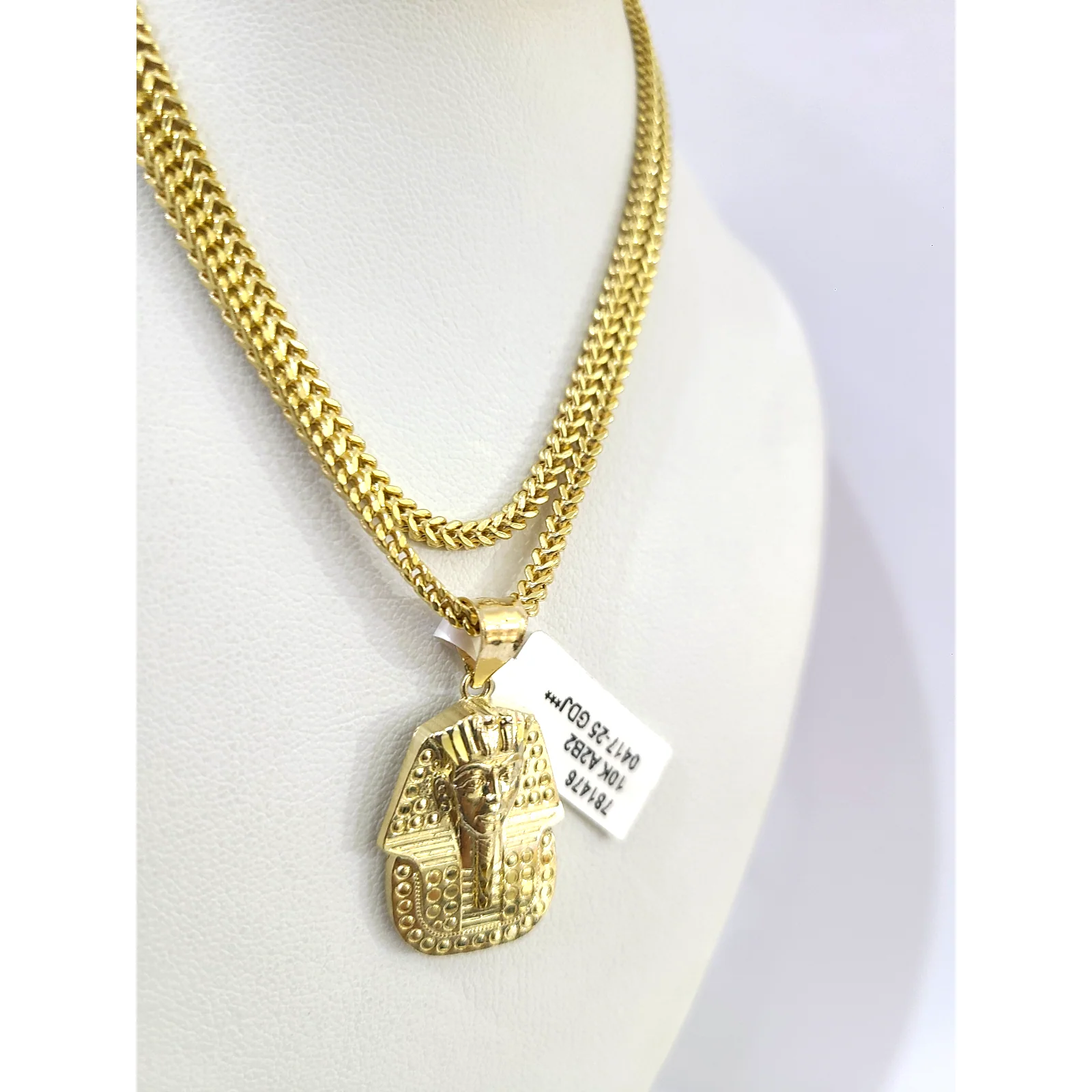Real 10k Gold Franco Necklace Chain Pharaoh Head Charm 2.5mm 18"-26" Pendant SET - Image 3