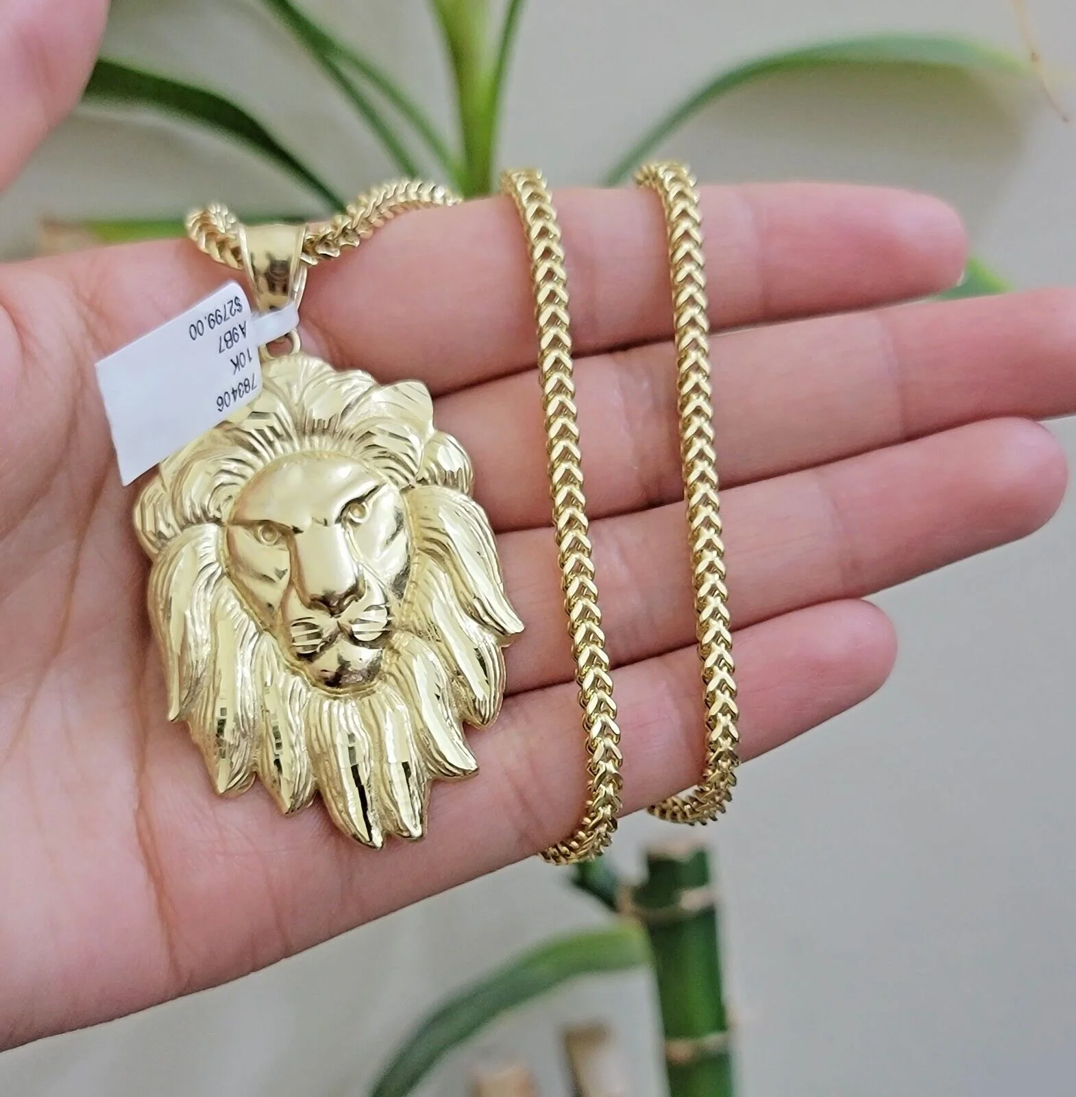 REAL 10k Gold Franco Necklace Charm Lion Head Pendant SET 20 - 26 Inch 3mm Chain - Image 11