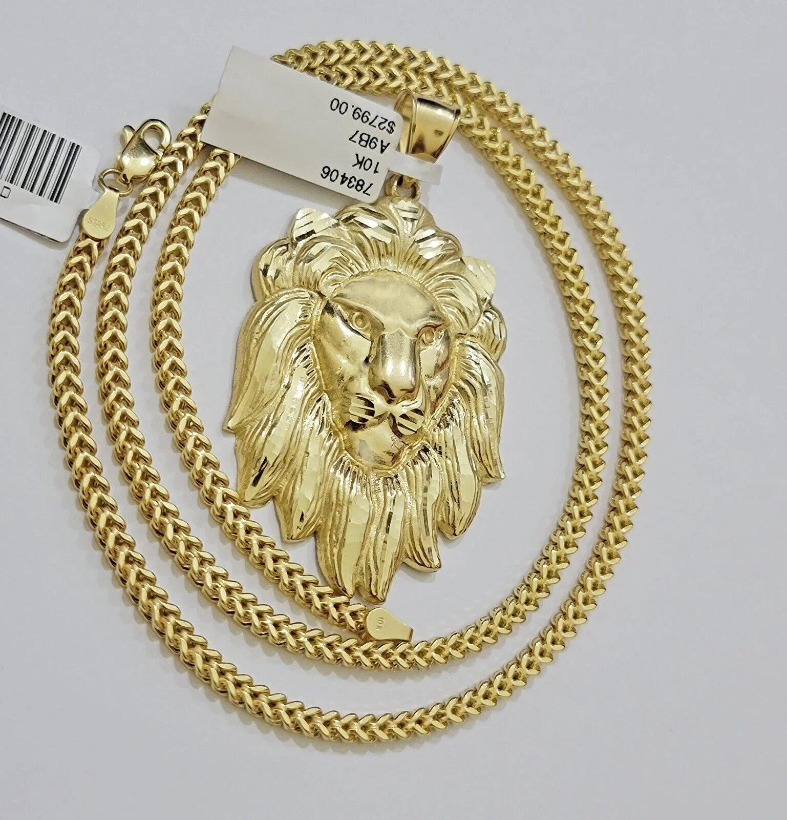 REAL 10k Gold Franco Necklace Charm Lion Head Pendant SET 20 - 26 Inch 3mm Chain - Image 2