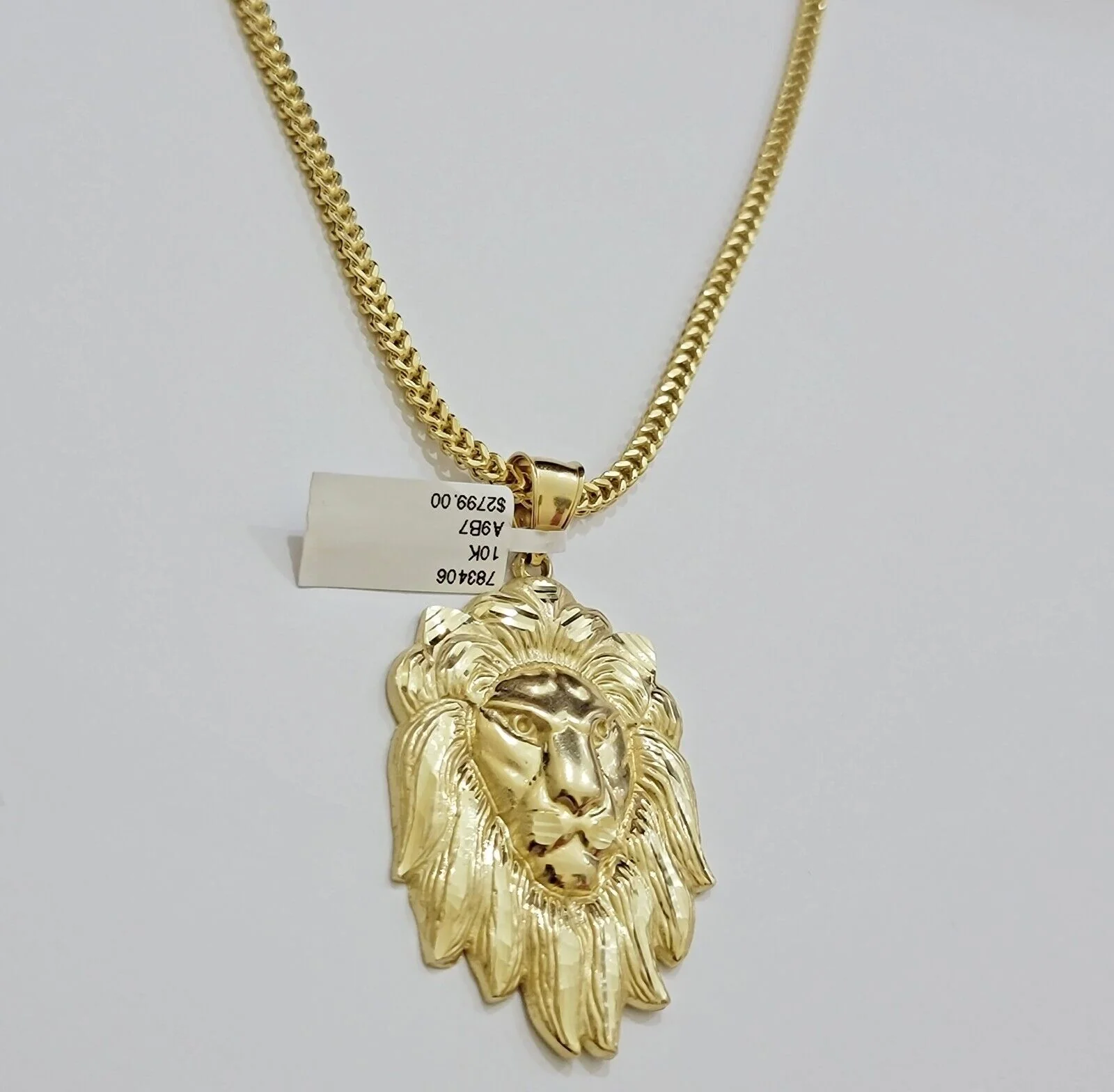 REAL 10k Gold Franco Necklace Charm Lion Head Pendant SET 20 - 26 Inch 3mm Chain - Image 4