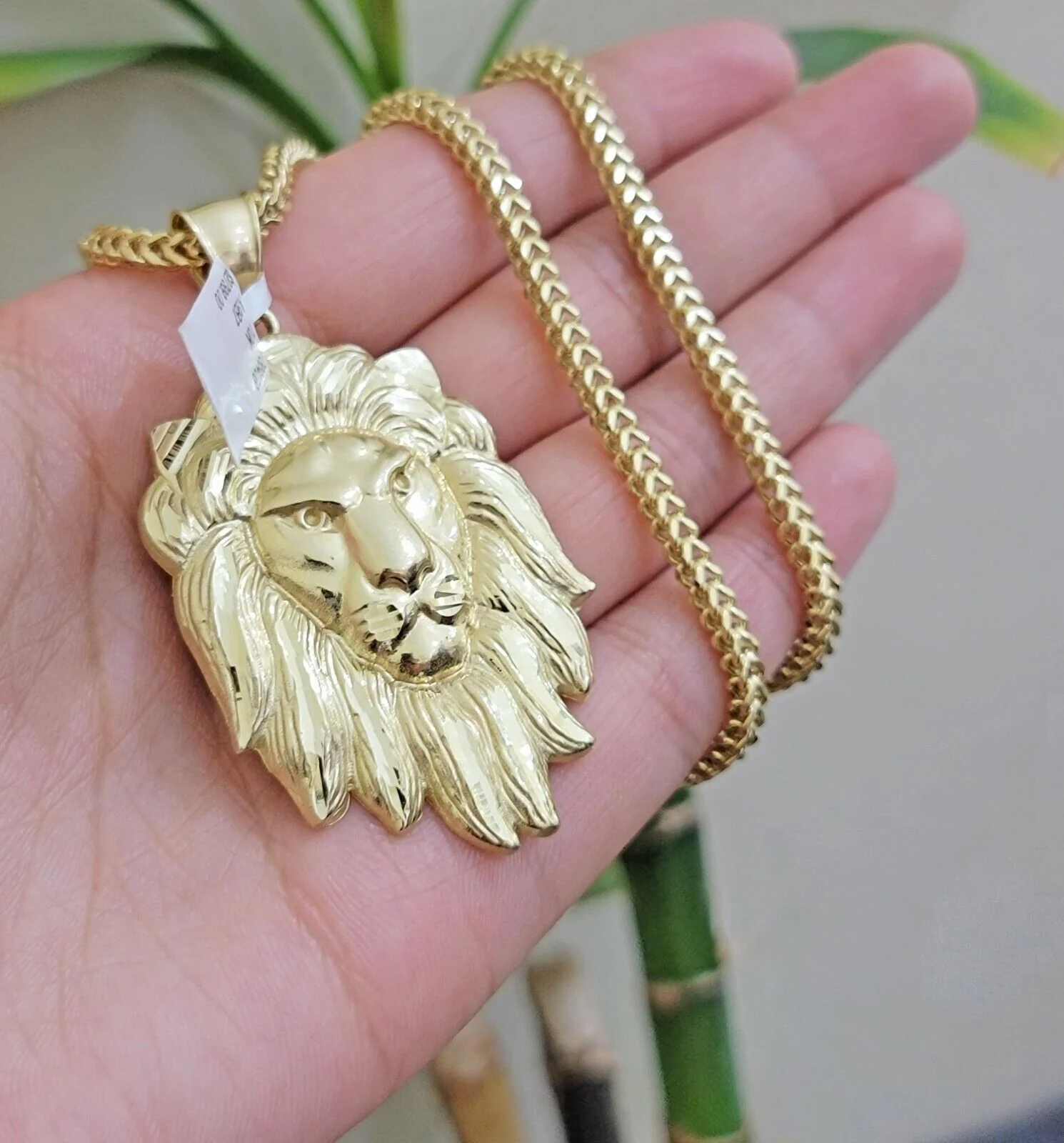 REAL 10k Gold Franco Necklace Charm Lion Head Pendant SET 20 - 26 Inch 3mm Chain - Image 5