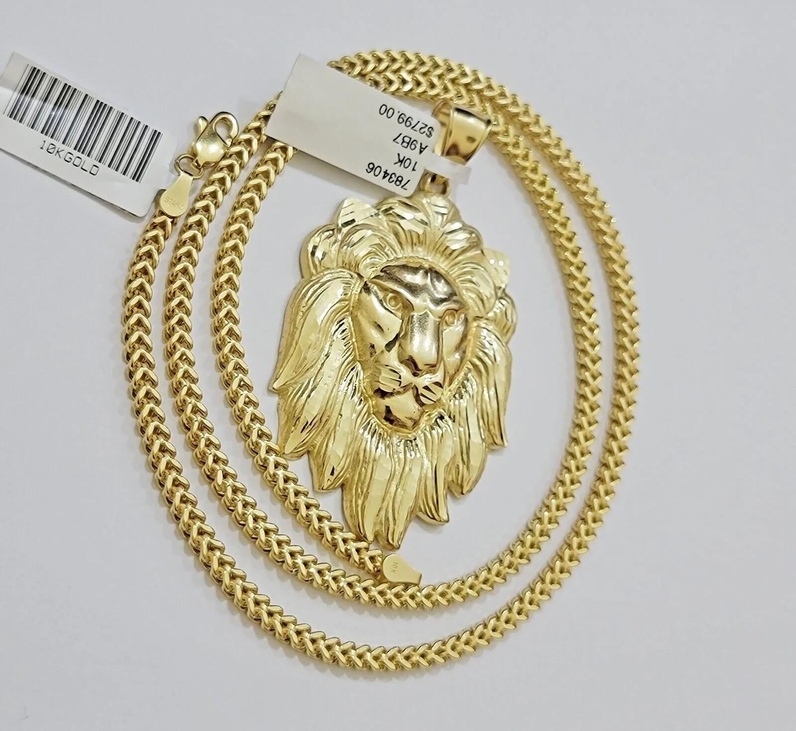 REAL 10k Gold Franco Necklace Charm Lion Head Pendant SET 20 - 26 Inch 3mm Chain - Image 6