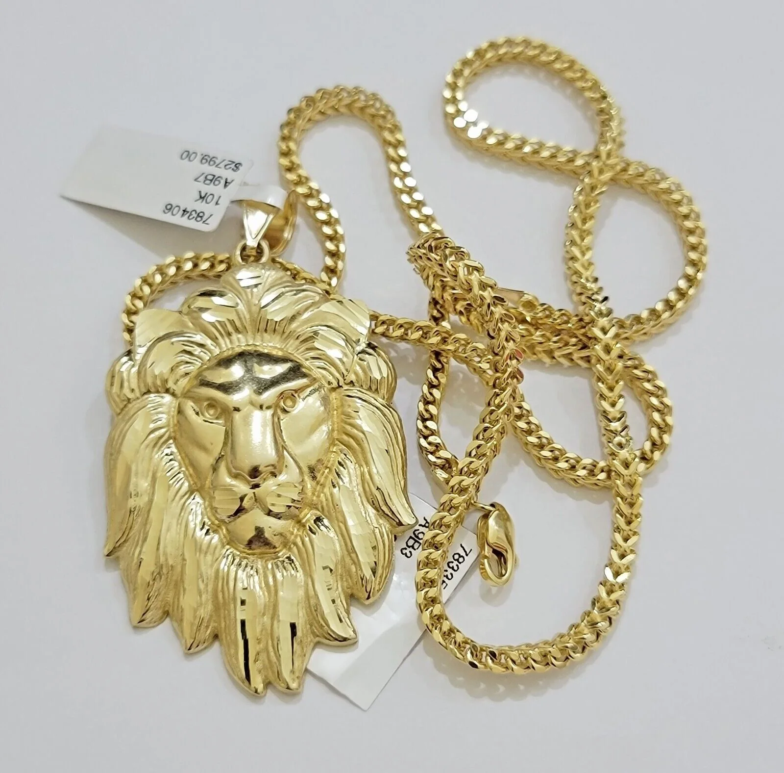 REAL 10k Gold Franco Necklace Charm Lion Head Pendant SET 20 - 26 Inch 3mm Chain - Image 8