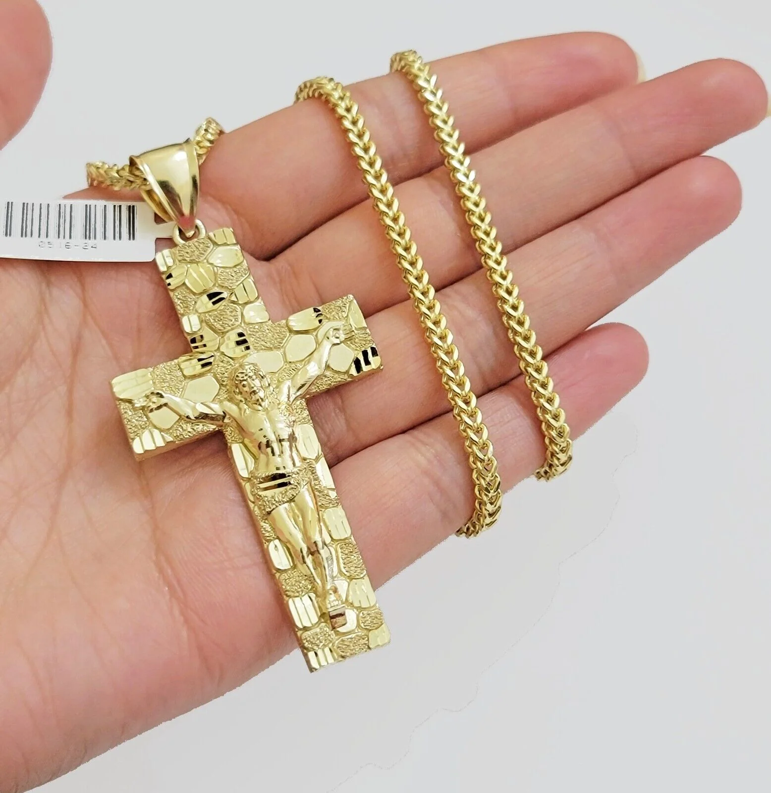 REAL 10k Gold Franco Necklace Nugget Cross Pendant SET 20" - 26 Inch 3mm Chain - Image 8